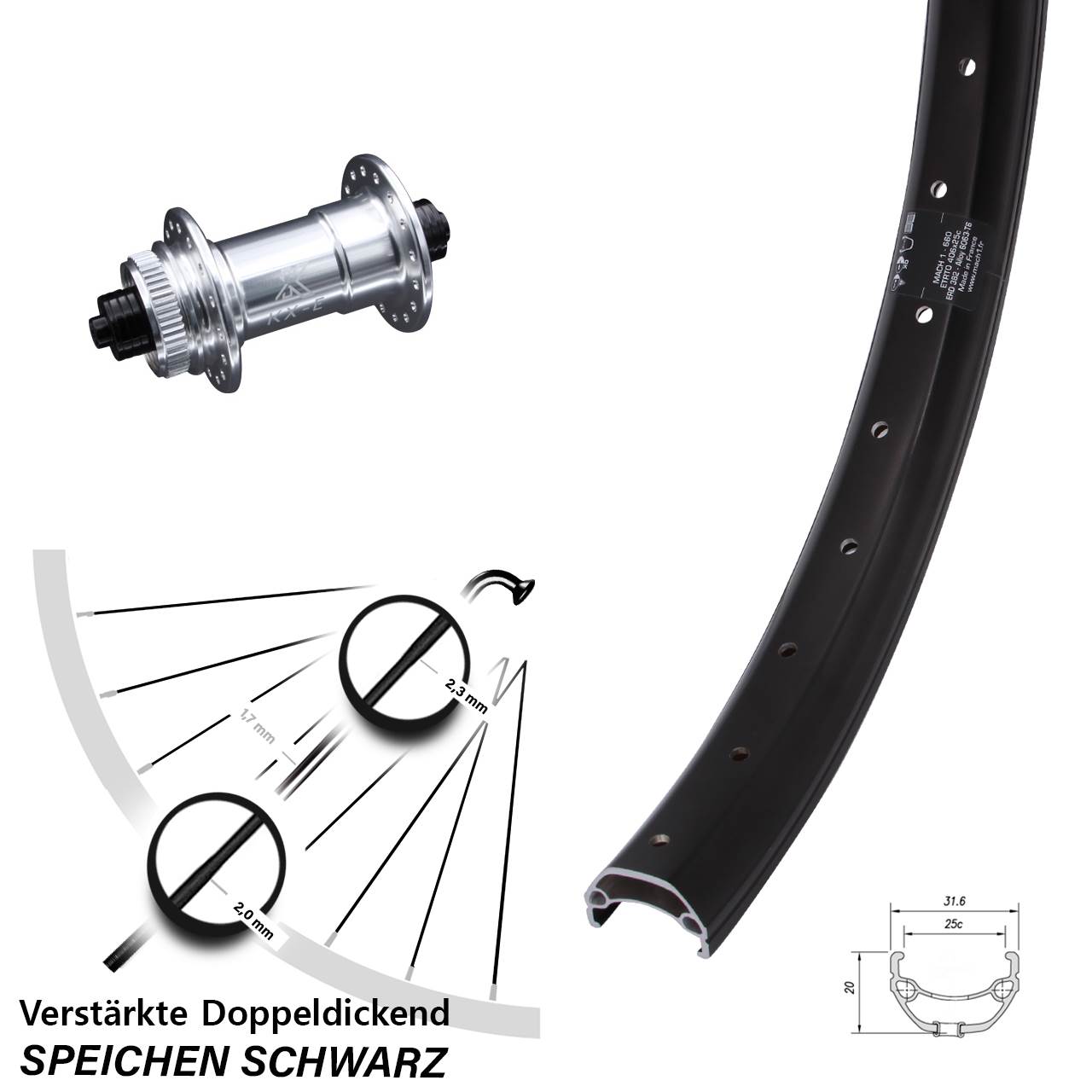 Disc Laufrad QR 20 Zoll Mach1 Kargo KX-E verstärkt