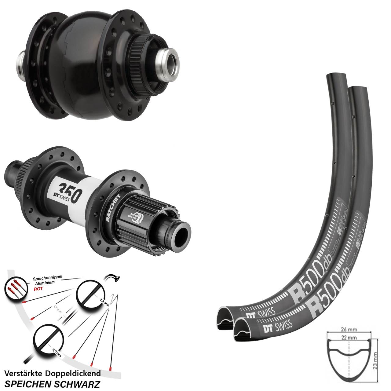 29 Zoll DT Swiss R500 350 SON delux Micro Spline Centerlock Laufradsatz 12x100/142