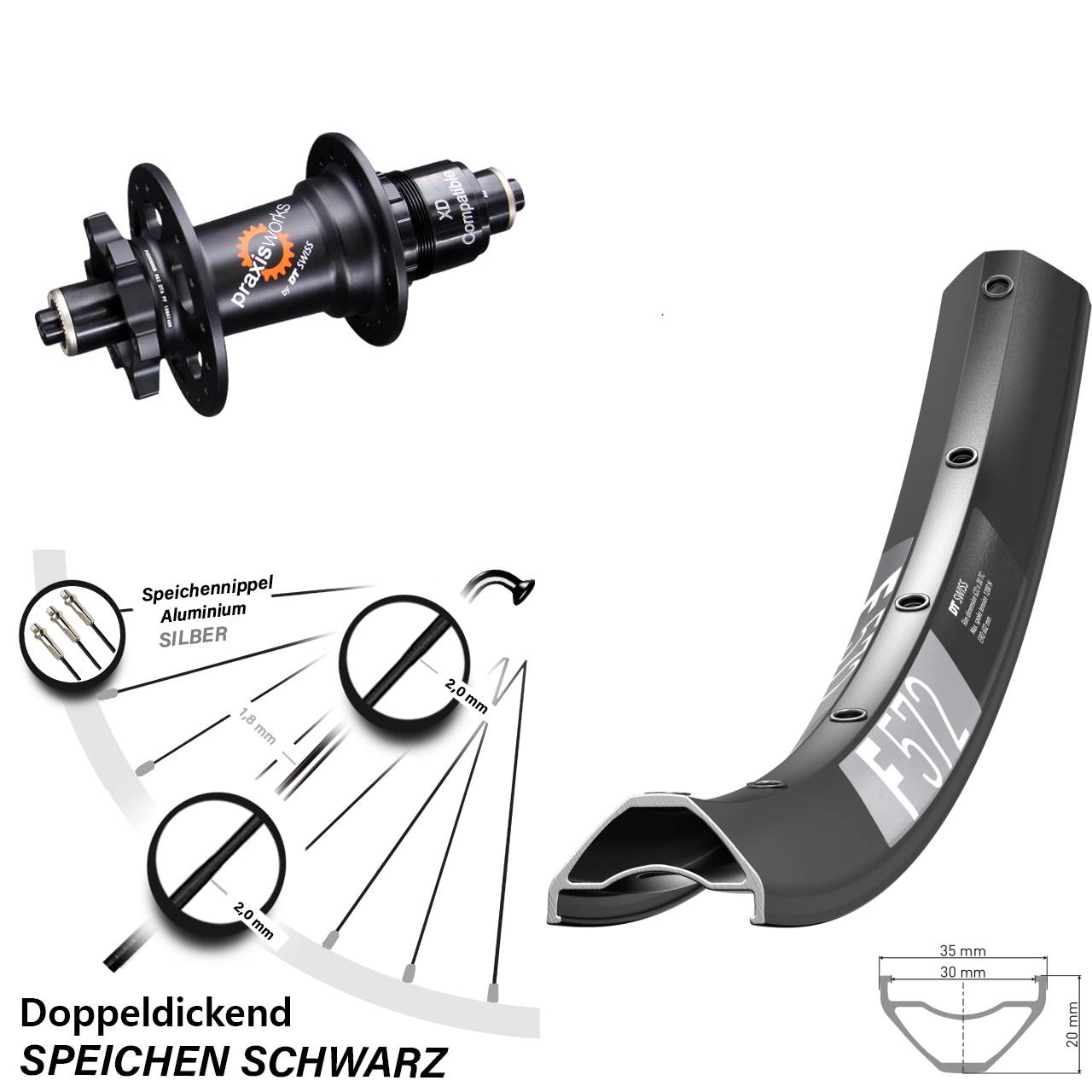 29 Zoll DT Swiss F572-350 Disc Hinterrad für Schnellspanner XD 11-12 fach