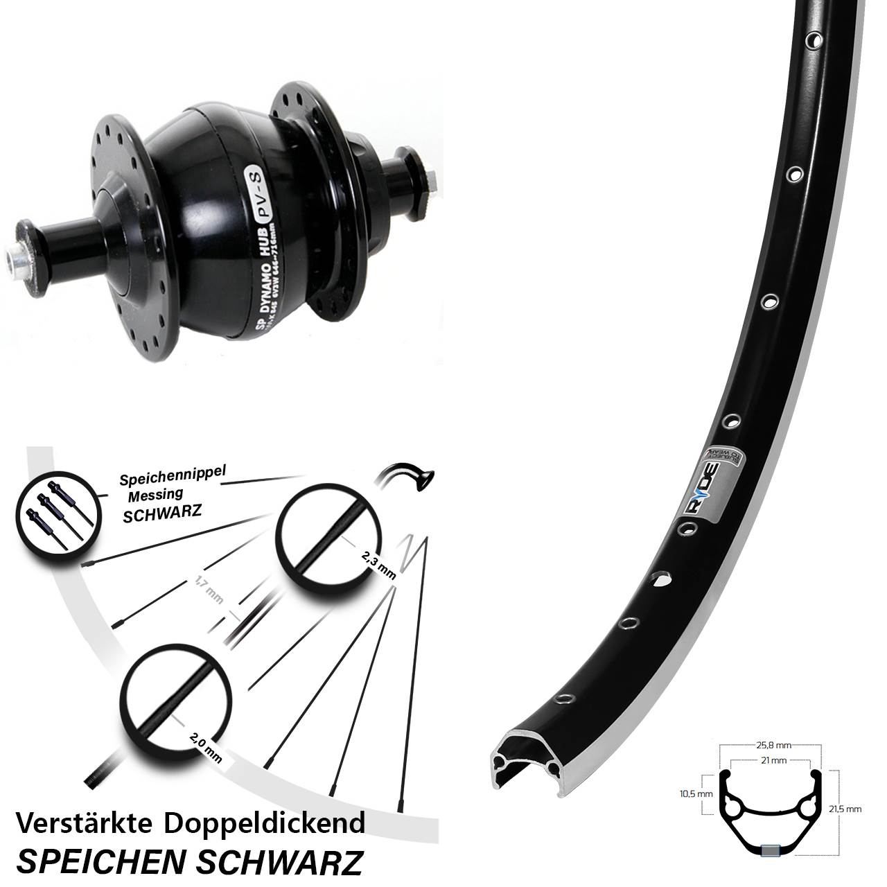 Ryde ZAC 421 Sutter PL-8 27,5 Zoll Nabendynamo Vorderrad QR