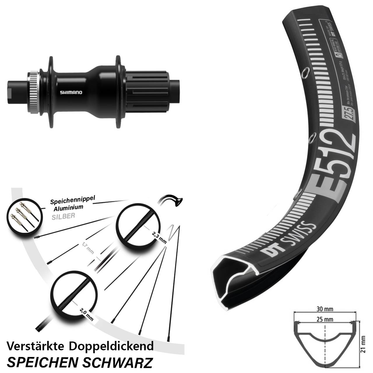 Hinterrad 29 Zoll DT Swiss E 512 Disc Shimano FH-TC500-HM-B Boost
