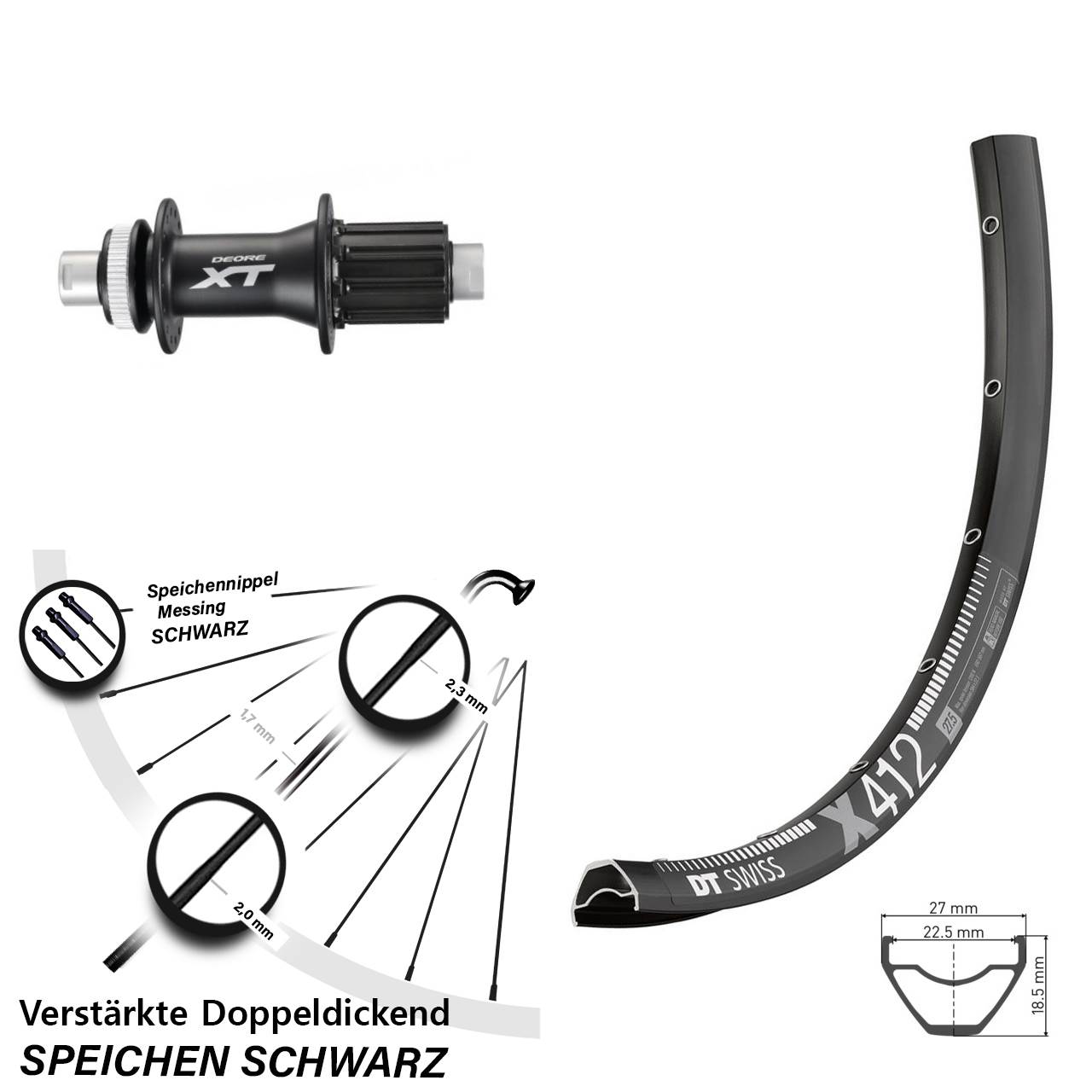 29 Zoll Laufrad 12x142 DT Swiss X 412 Shimano XT FH-M788 8-11 fach HG