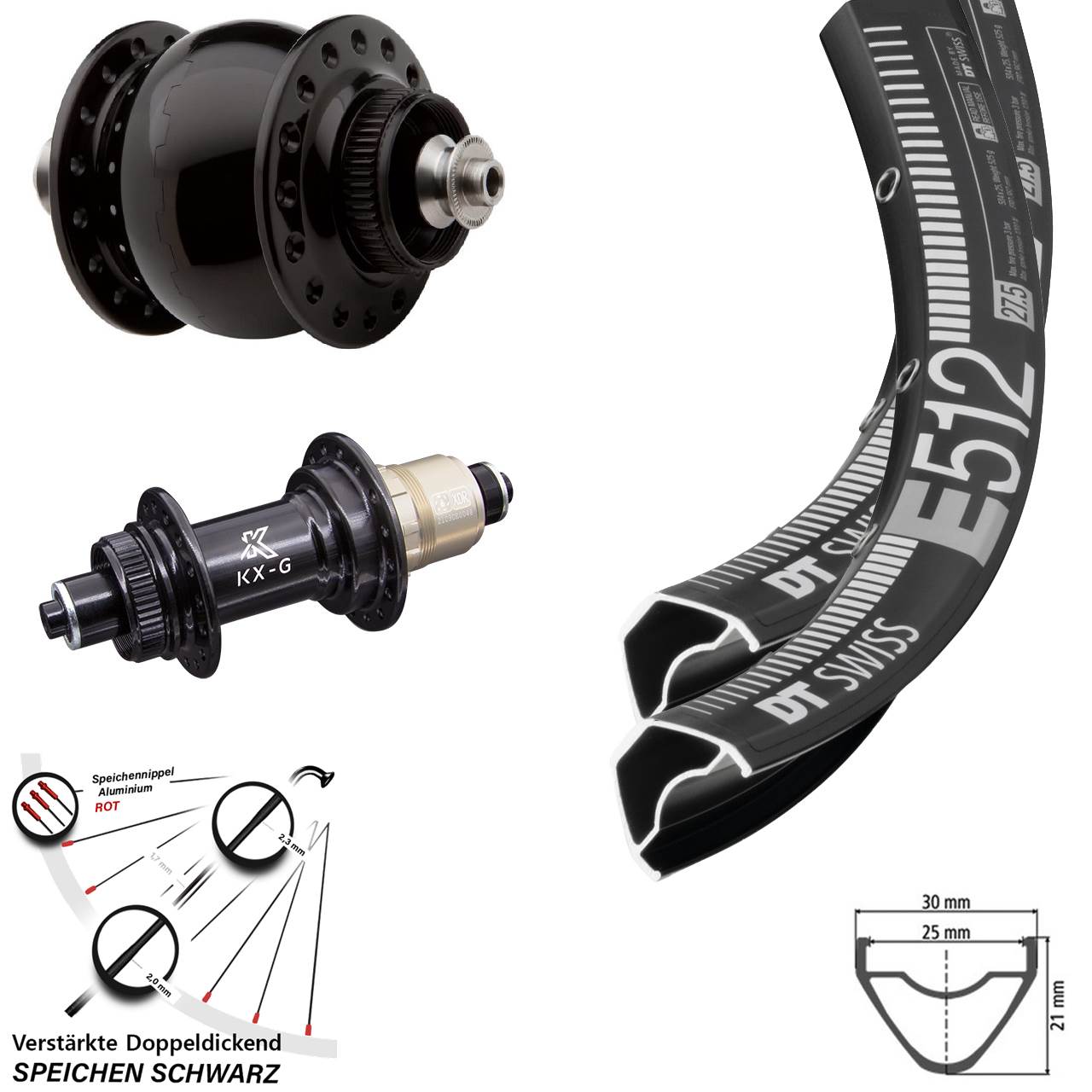 29 Zoll DT Swiss E 512 KX-G SON 28 Laufradsatz Centerlock QR SRAM XDR
