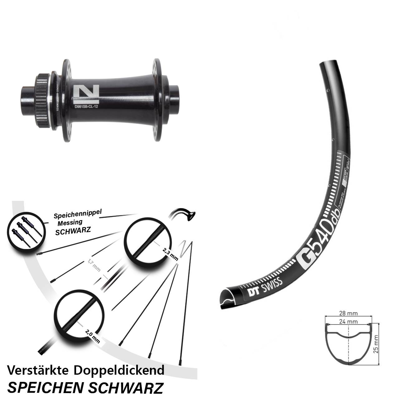 28 Zoll DT Swiss G540 Novatec D981 Centerlock Vorderrad 12x100