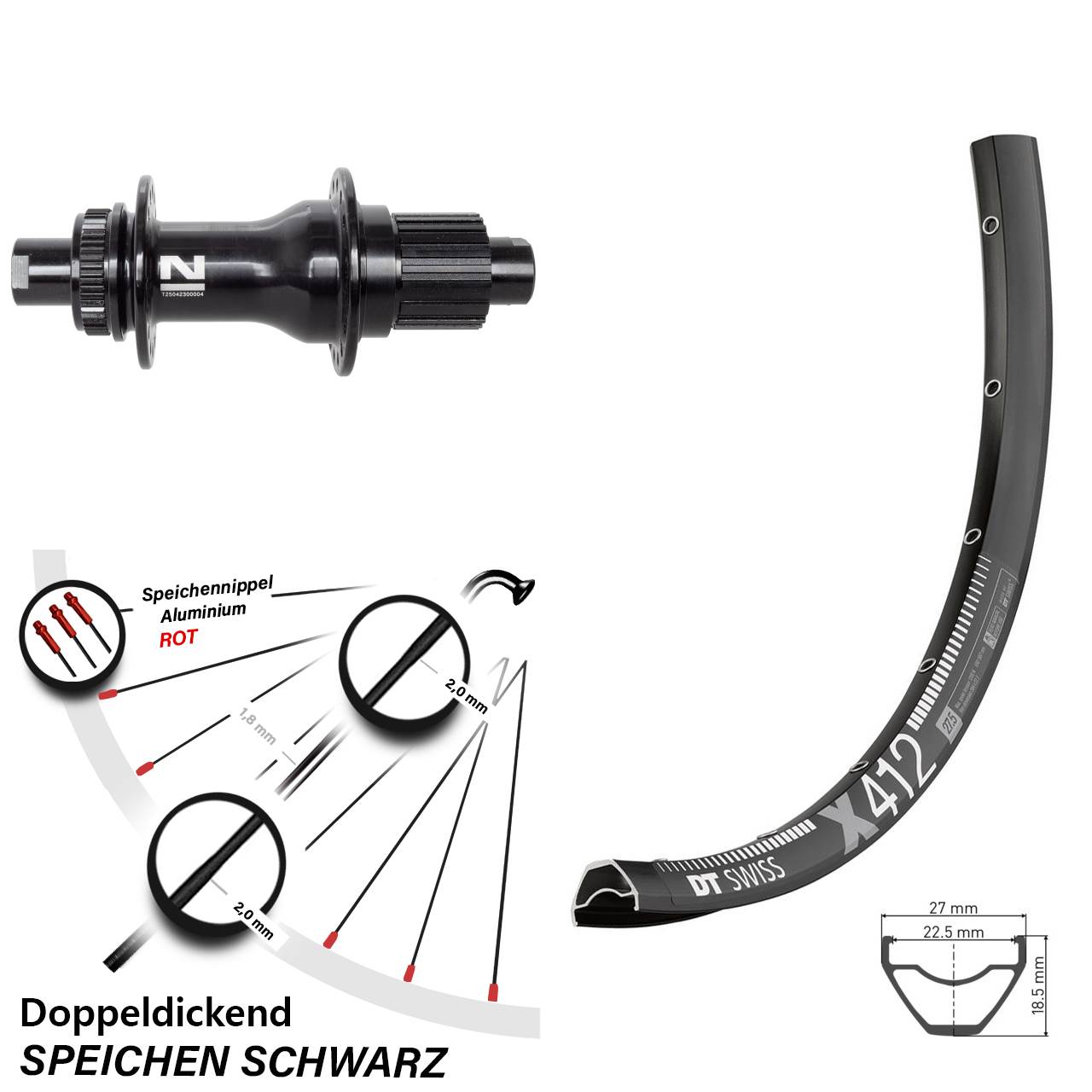 DT Swiss X412 Novatec D792SB 28 Zoll Hinterrad Centerlock 12x142 Micro Spline