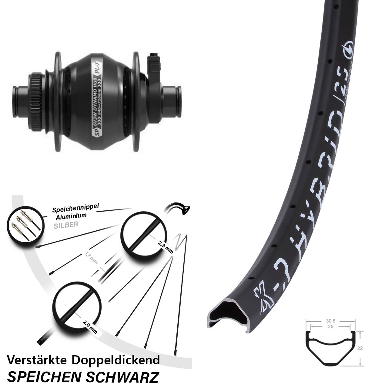 Vorderes Laufrad 28-29 Zoll KX-R Hybrid 25 Shutter PL-7 12x100