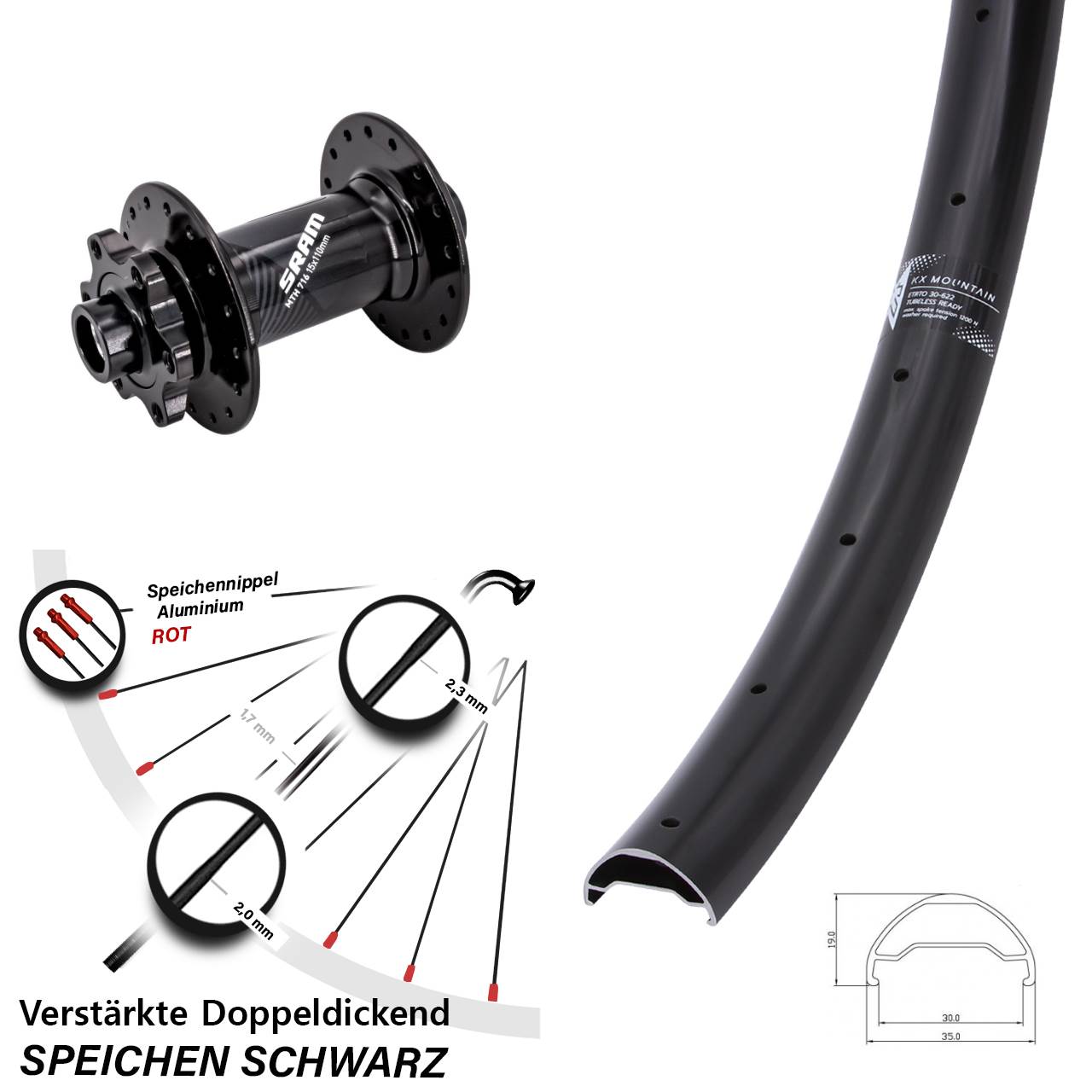 Boost Vorderrad 6-Loch 15x110 29 Zoll KX Mountain TR Sram 716