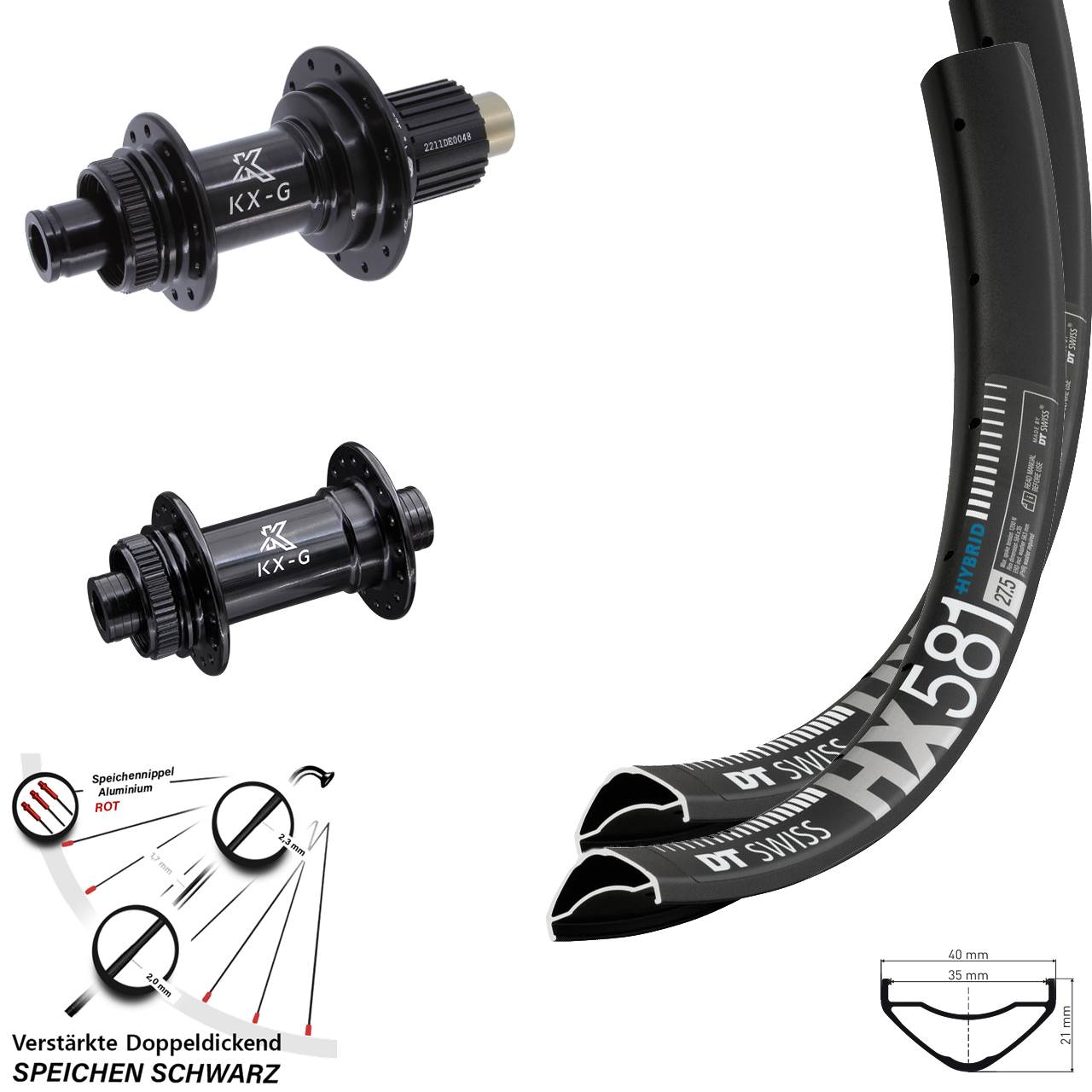Laufradsatz Centerlock 27,5 Zoll DT Swiss HX581 KX-G Micro Spline 15x100 12x142