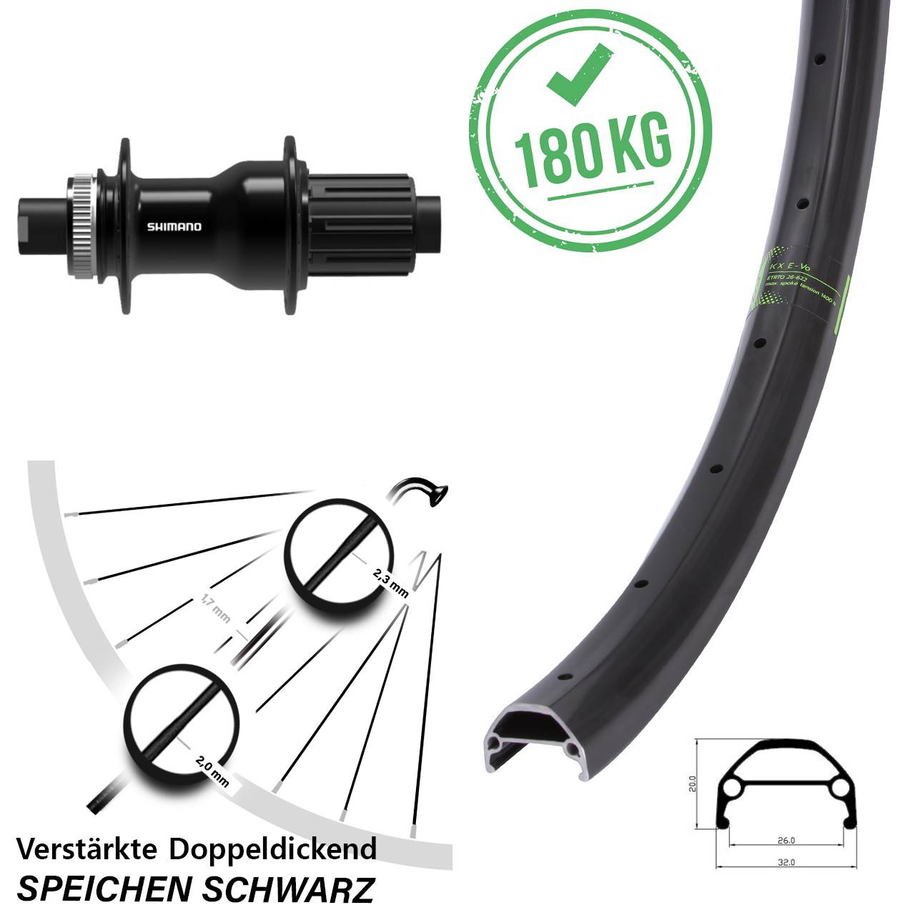 KX Evo Shimano FH-TC500-B 29 Zoll Hinterrad Centerlock 12x148 Boost 8-11 fach HG
