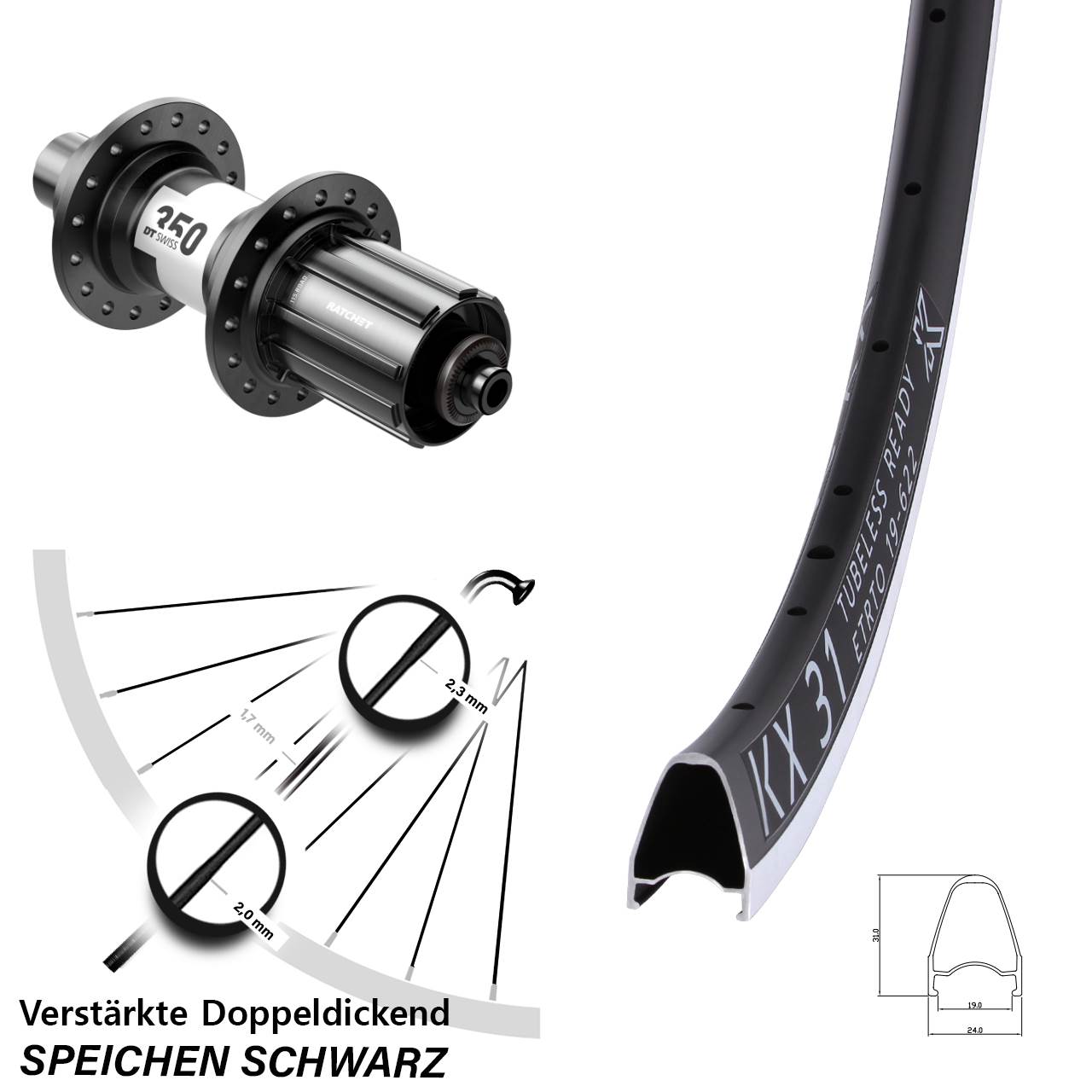 Hinterrad 28 Zoll KX 31 DT Swiss 350 Road 11-12 fach QR