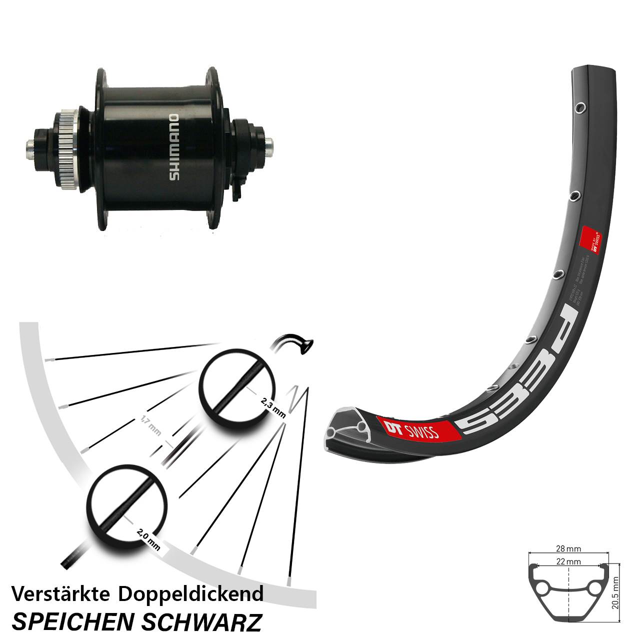 Shimano DH-UR700-3D DT Swiss 533 D Vorderrad 26 Zoll