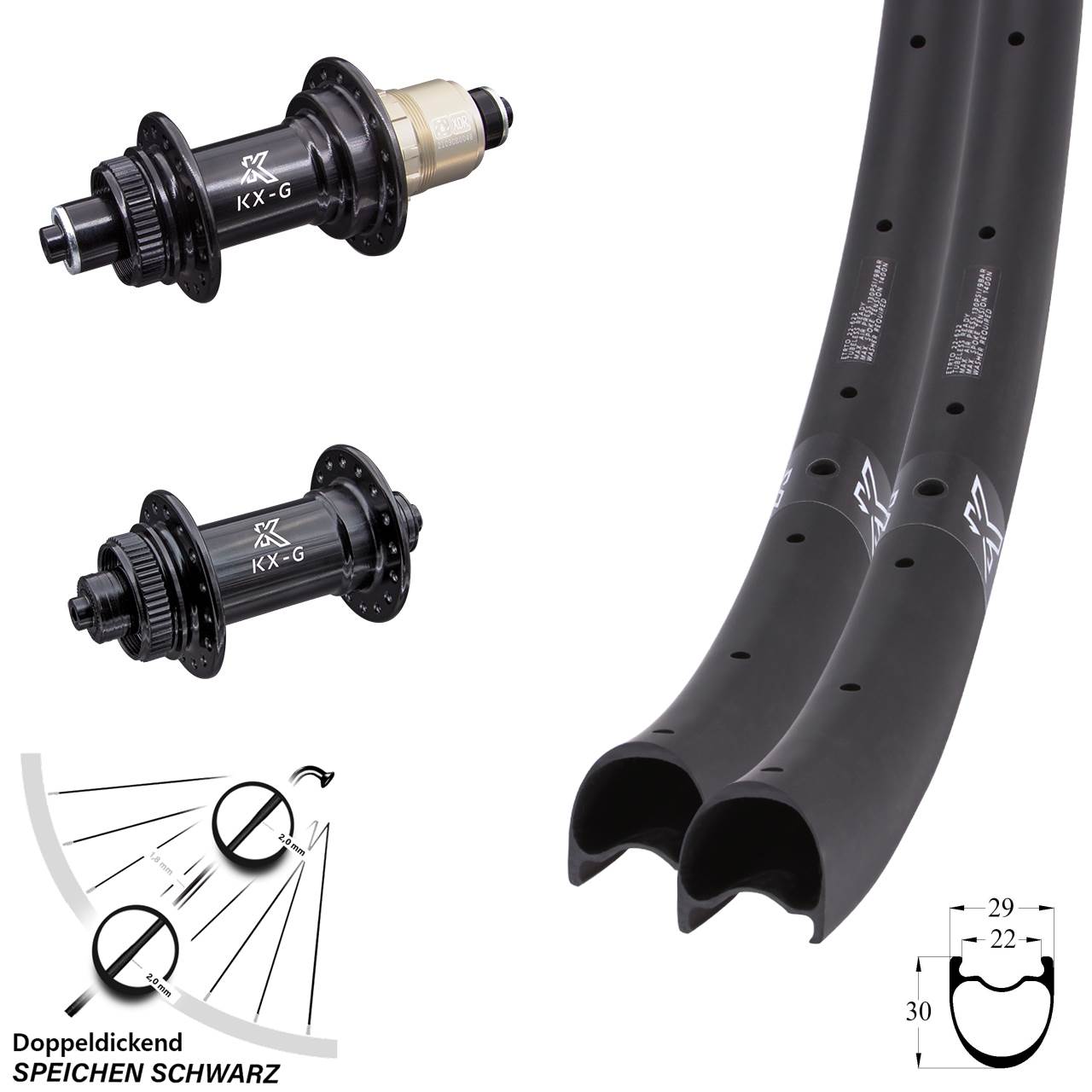 Disc Laufradsatz für Schnellspanner 29 Zoll KX-GRC Gravel Carbon XDR