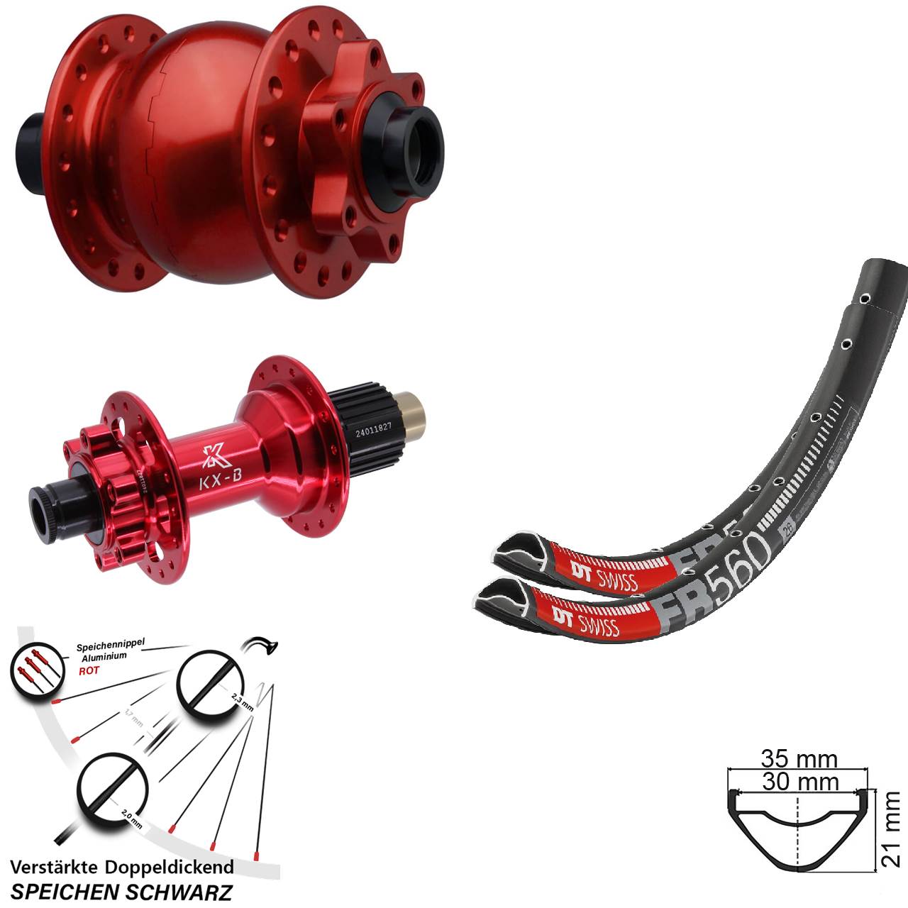 DT Swiss FR 560 KX-B rot SON 28 26 Zoll Disc Laufrad-Satz 15x110 12x148 Shimano Micro Spli