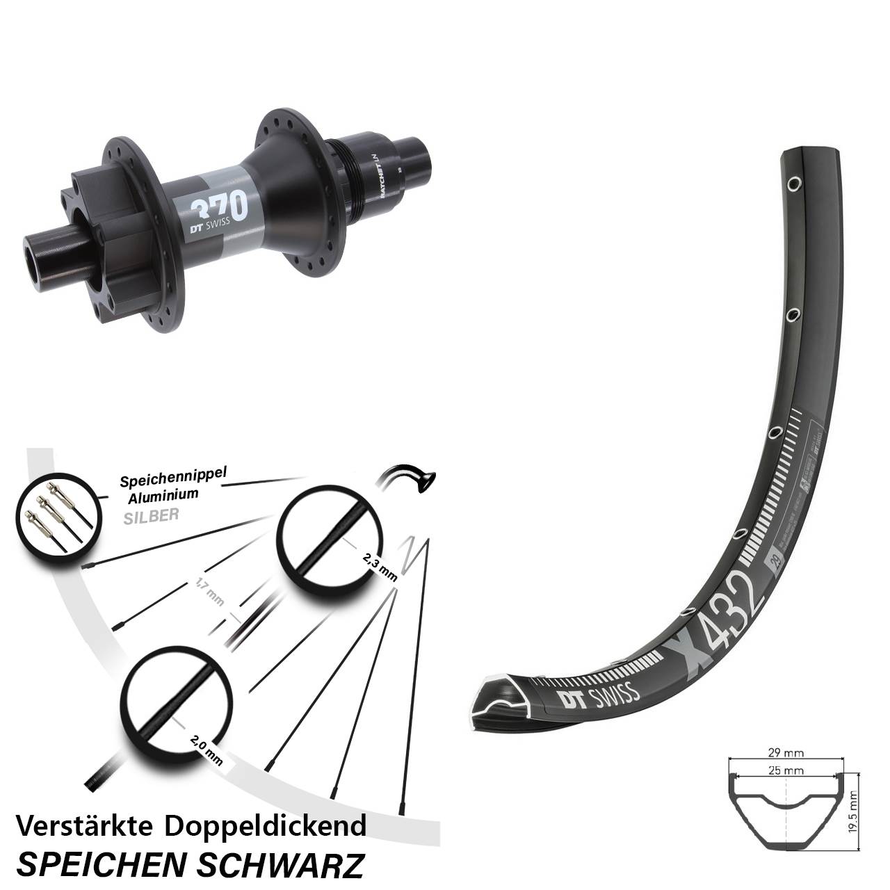 Hinterrad 6-Loch 12x148 29 Zoll DT Swiss X 432-370 SRAM XD