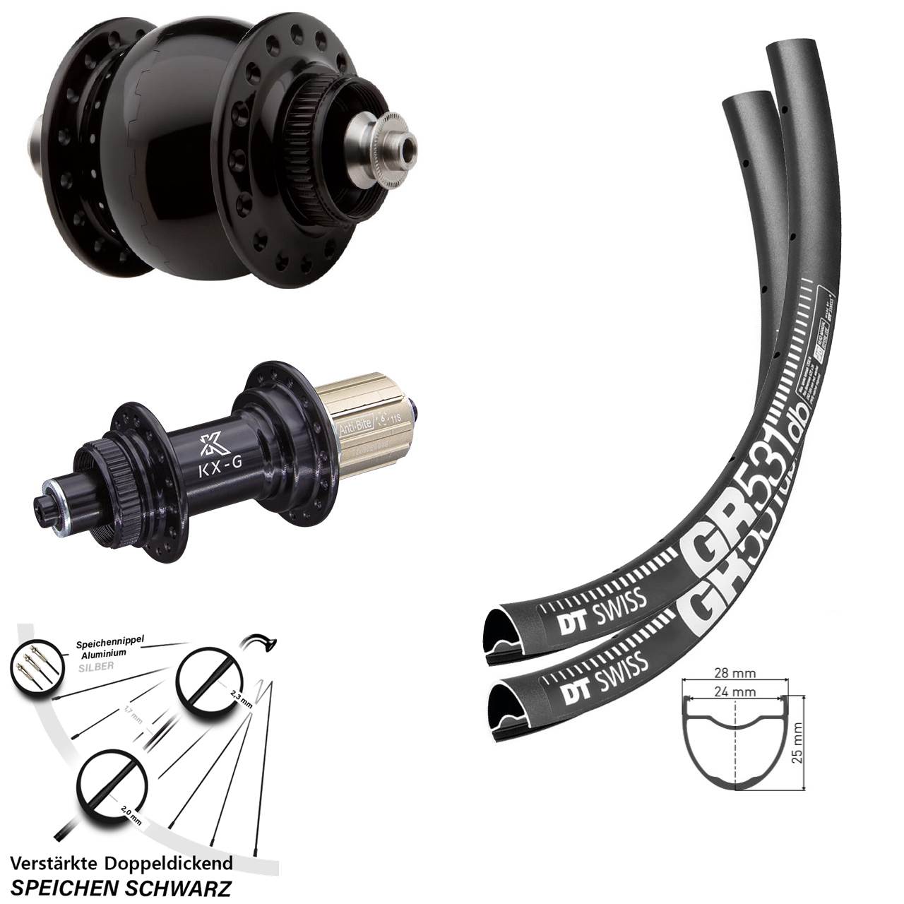 27,5 Zoll DT Swiss GR 531 KX-G SON 28 Laufradsatz Centerlock für Schnellspanner 8-12 fach
