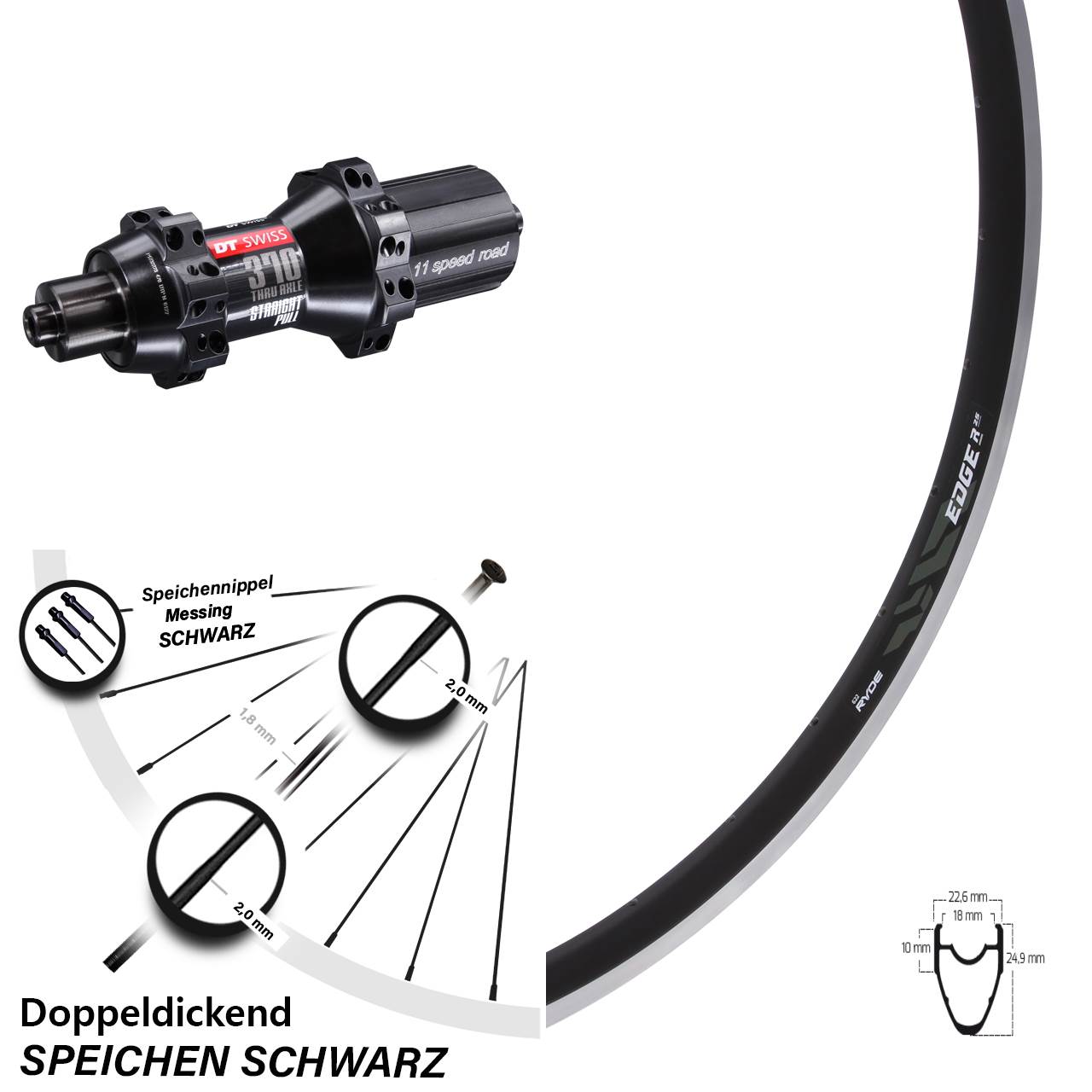 Hinterrad QR 28 Zoll Ryde Edge R 25 DT Swiss 370 11-12 fach