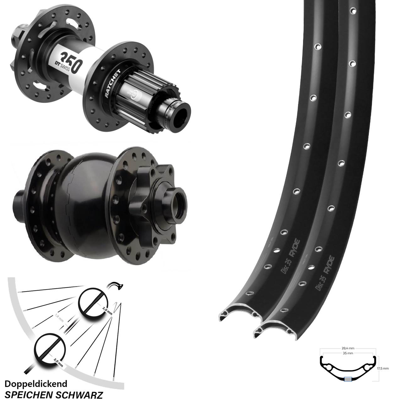 Ryde Disc 35 DT Swiss 350 SON 28 29 Zoll 6-Loch Laufradsatz 15x110 12x148 Micro Spline