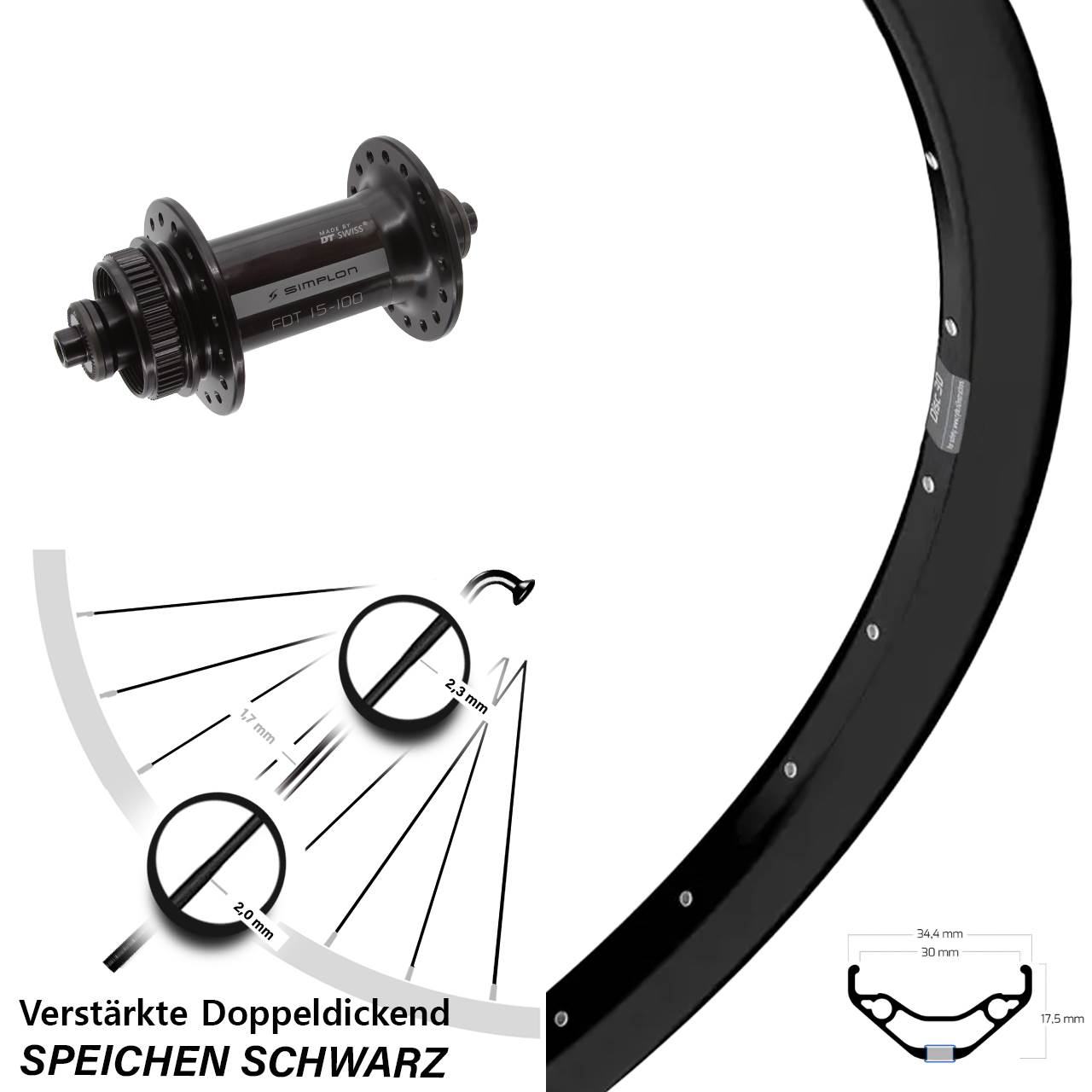 Centerlock Vorderrad 27,5 Zoll Ryde Disc 30 DT Swiss 370 QR