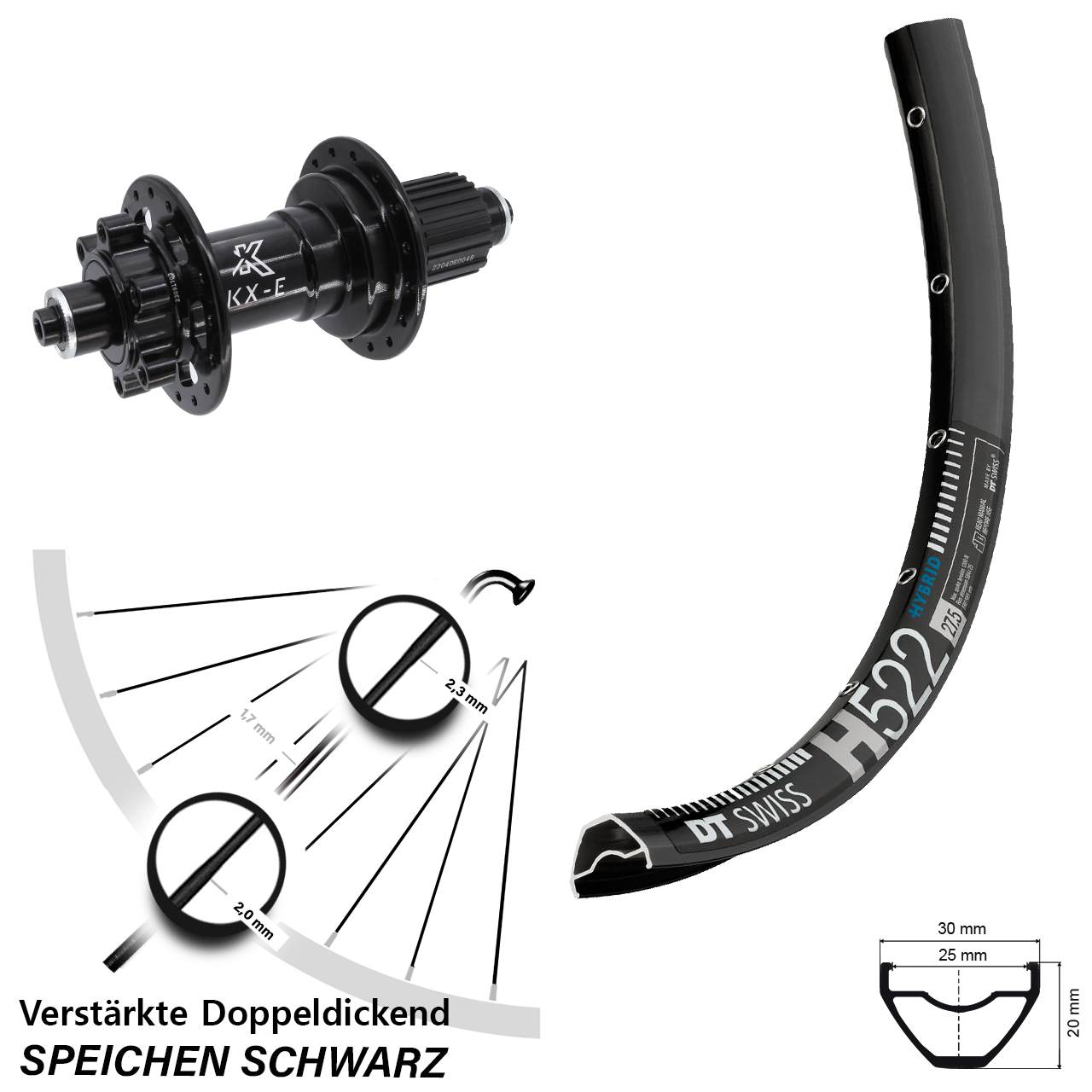 6-Loch Hinterrad 28 Zoll DT Swiss H 522 KX-E Shimano Micro Spline QR Boost