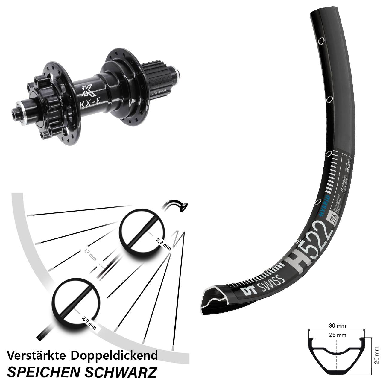 6-Loch Hinterrad 28 Zoll DT Swiss H 522 KX-E Shimano Micro Spline QR Boost