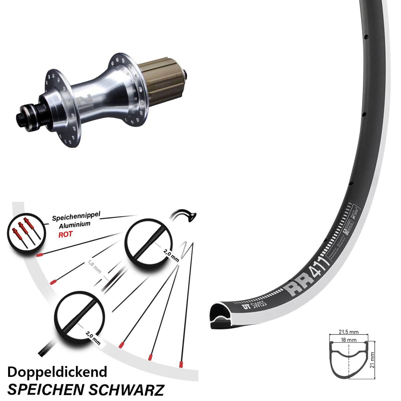 28 Zoll Hinterrad 11-fach Road Novatec F162 DT Swiss RR 411 Felgenbremse