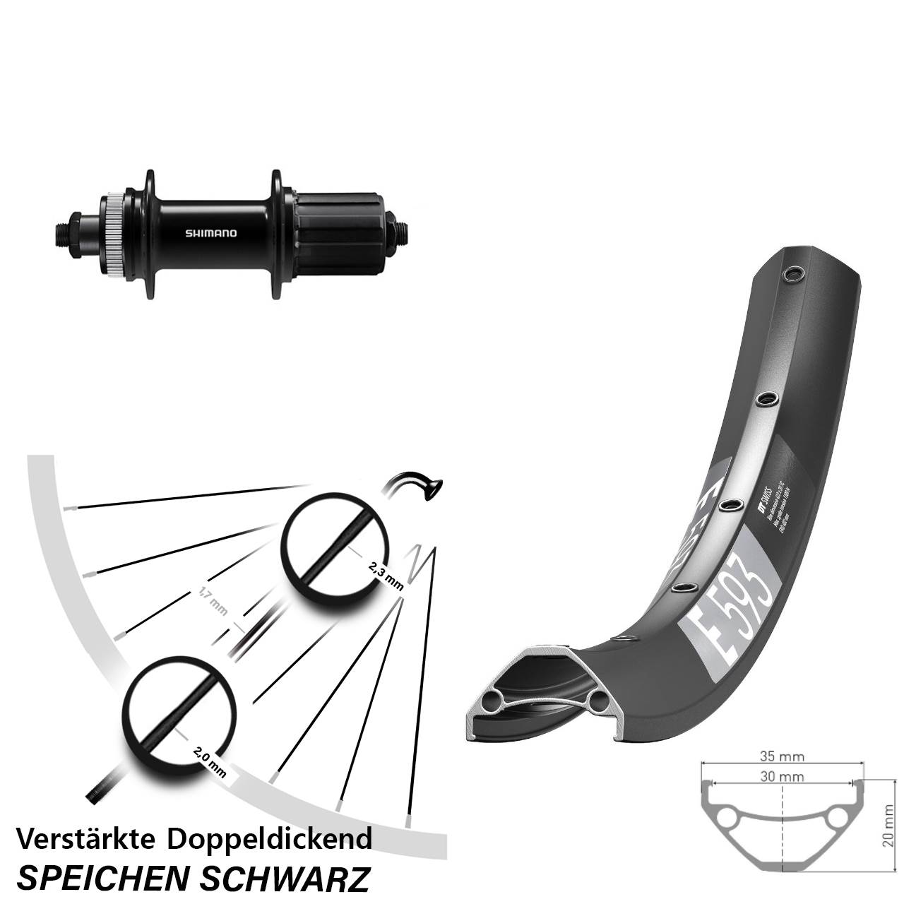 Disc Laufrad 650B DT Swiss E 593 Shimano FH-QC400 8-11 fach QR
