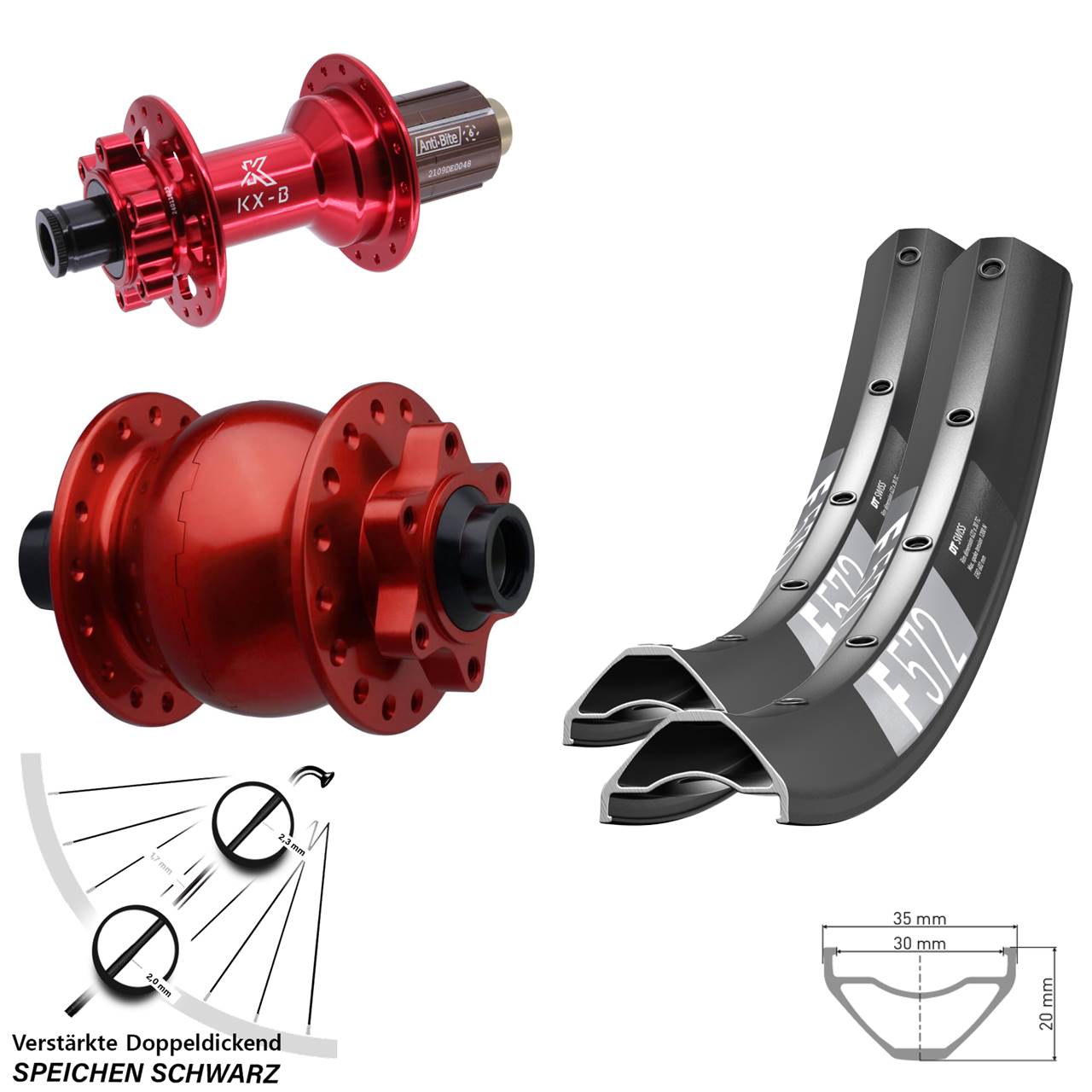 DT Swiss F 572 KX-B rot SON 28 27,5 Zoll Laufradsatz 6-Loch 15x110 12x148 8-12 fach
