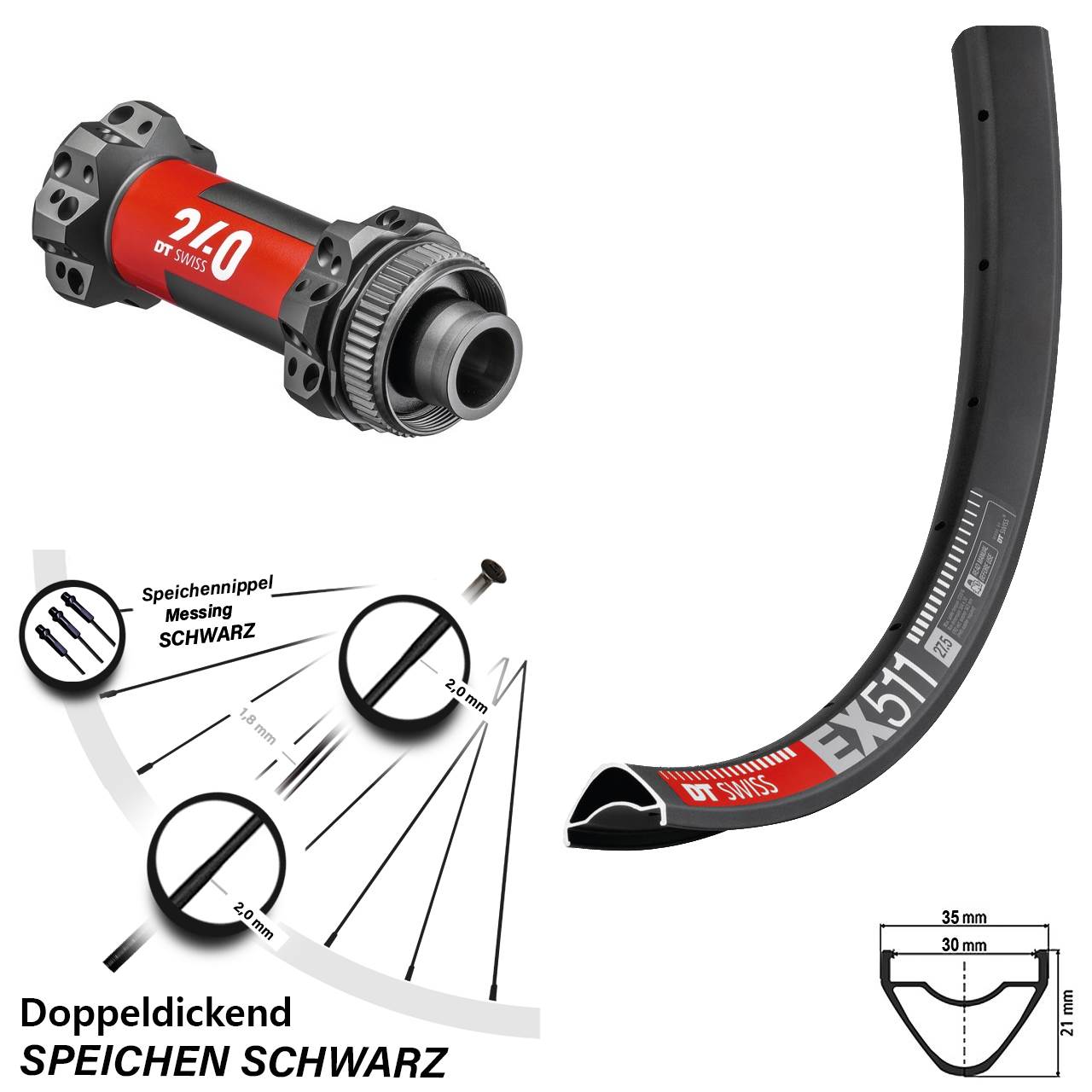 29 Zoll MTB Enduro Vorderrad Straightpull Centerlock Boost Nabe 240 DT Swiss EX 511