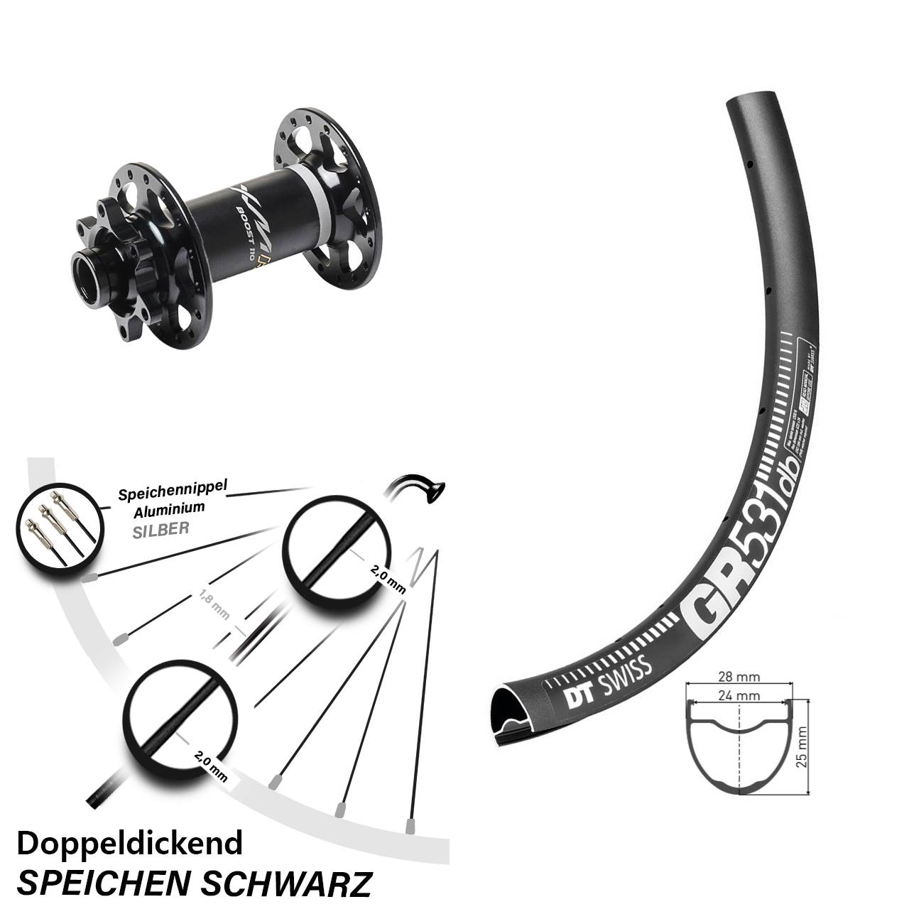 27,5 Zoll DT Swiss GR531 Miche XMH 550 Disc Vorderrad 15x110 Boost