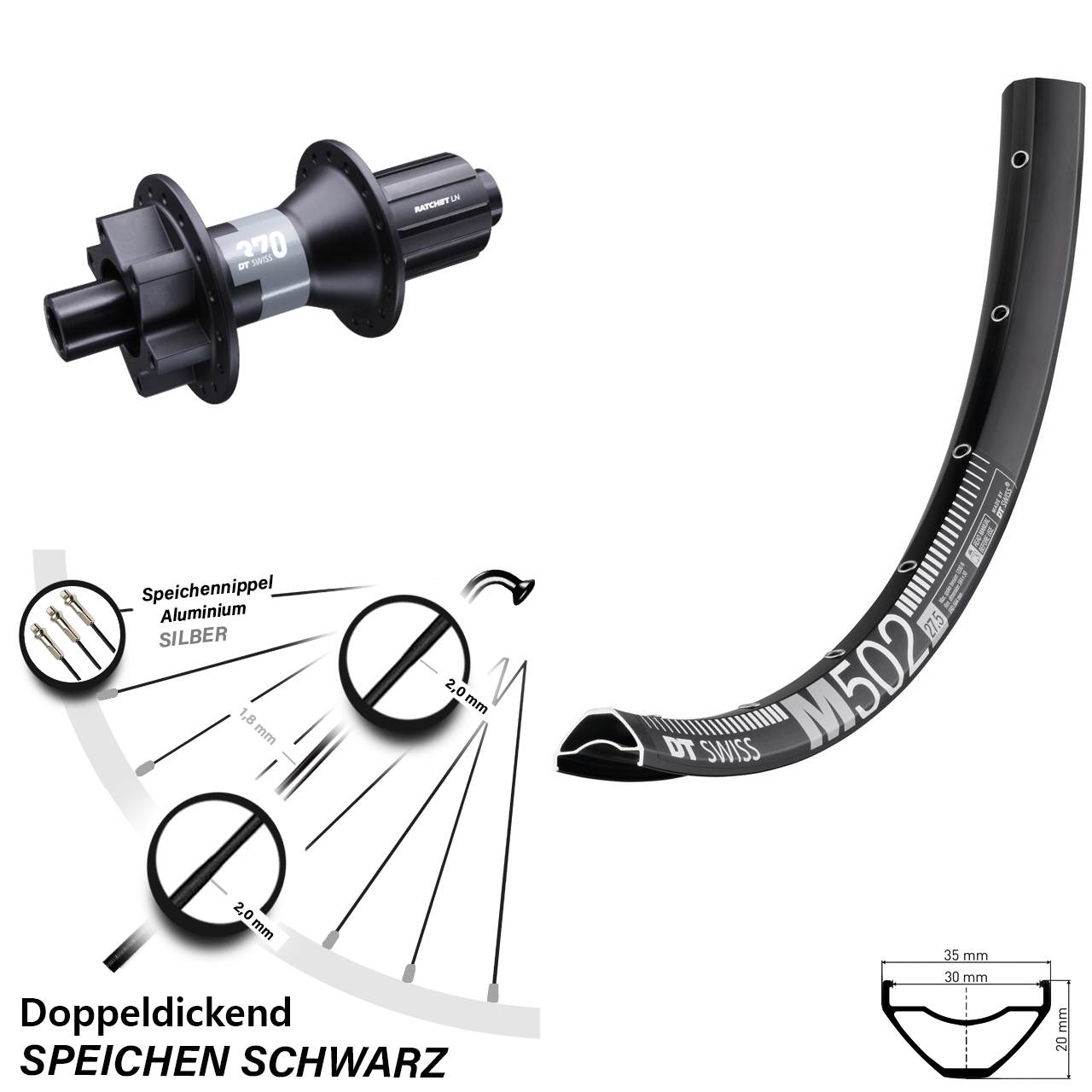 29 Zoll M 502 DT Swiss 370 Steckachse 12x142 mm Hinterrad Shimano 11-fach