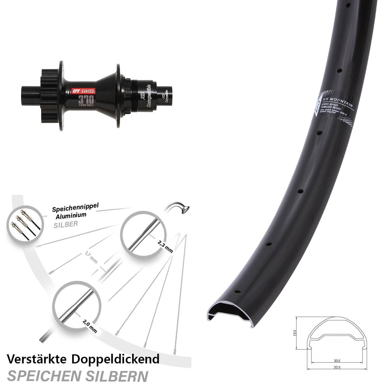 Disc Laufrad 29 Zoll KX Mountain DT Swiss 370 SRAM XD 12x142