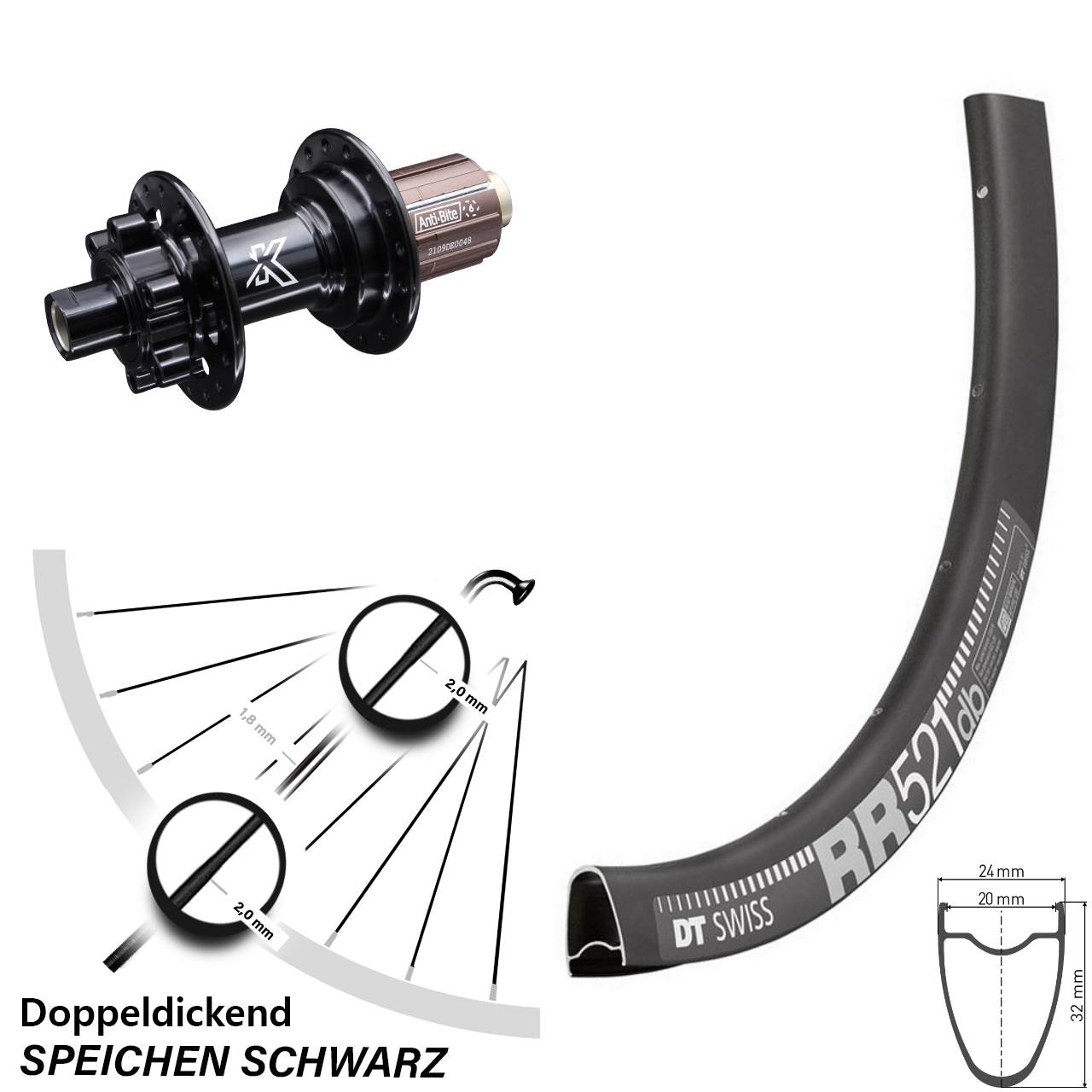 28/29 Zoll DT Swiss RR 521 Hinterrad KX-M 8-12 fach 12x142