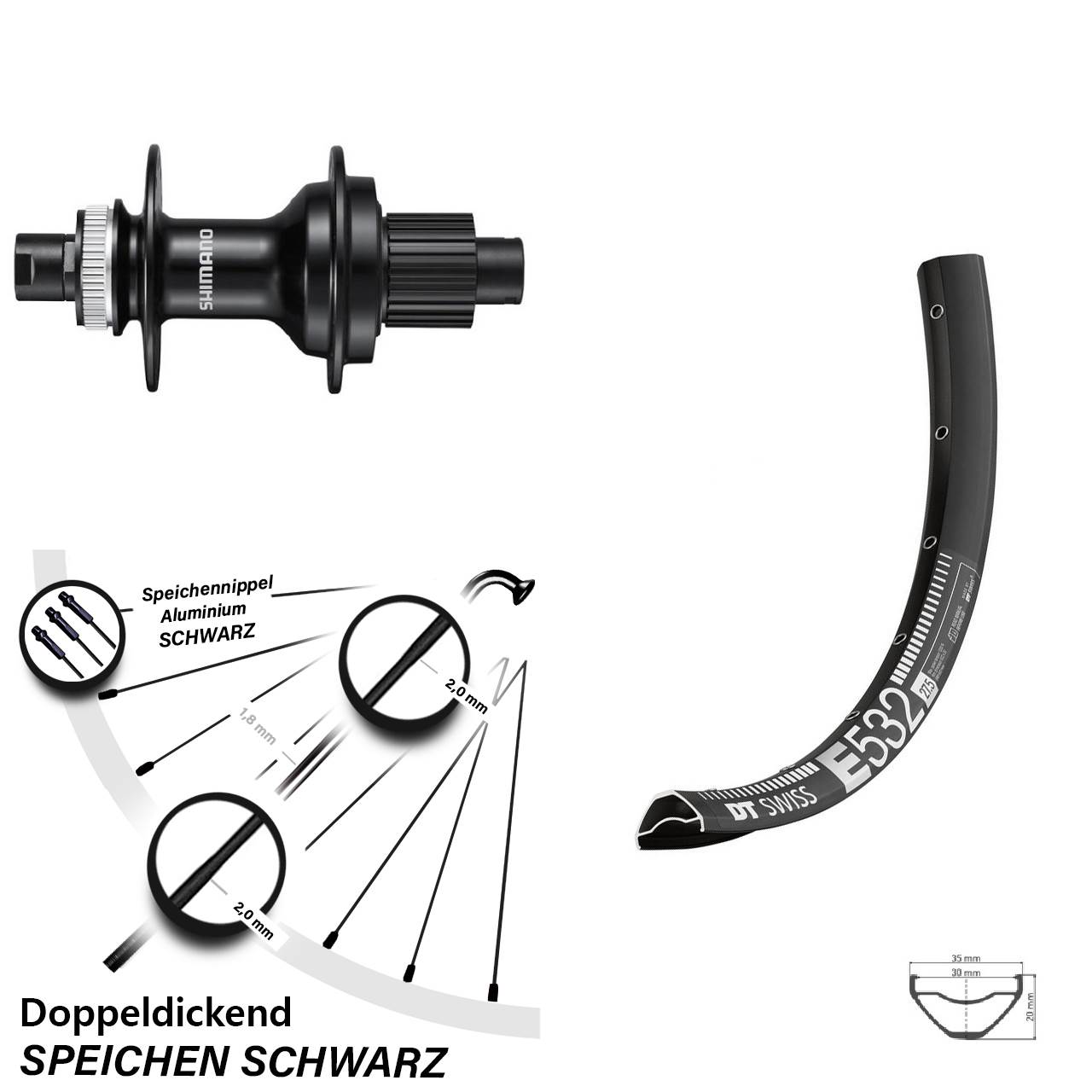 Centerlock Hinterrad 12x142 27,5 Zoll DT Swiss E 532 Shimano FH-MT510 Shimano Micro Spline