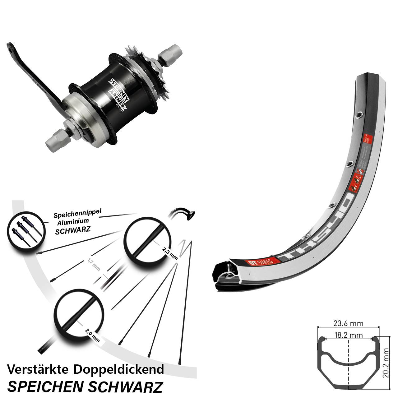 Hinterrad 28 Zoll DT Swiss TK540 Sturmey Archer S1C Rücktritt