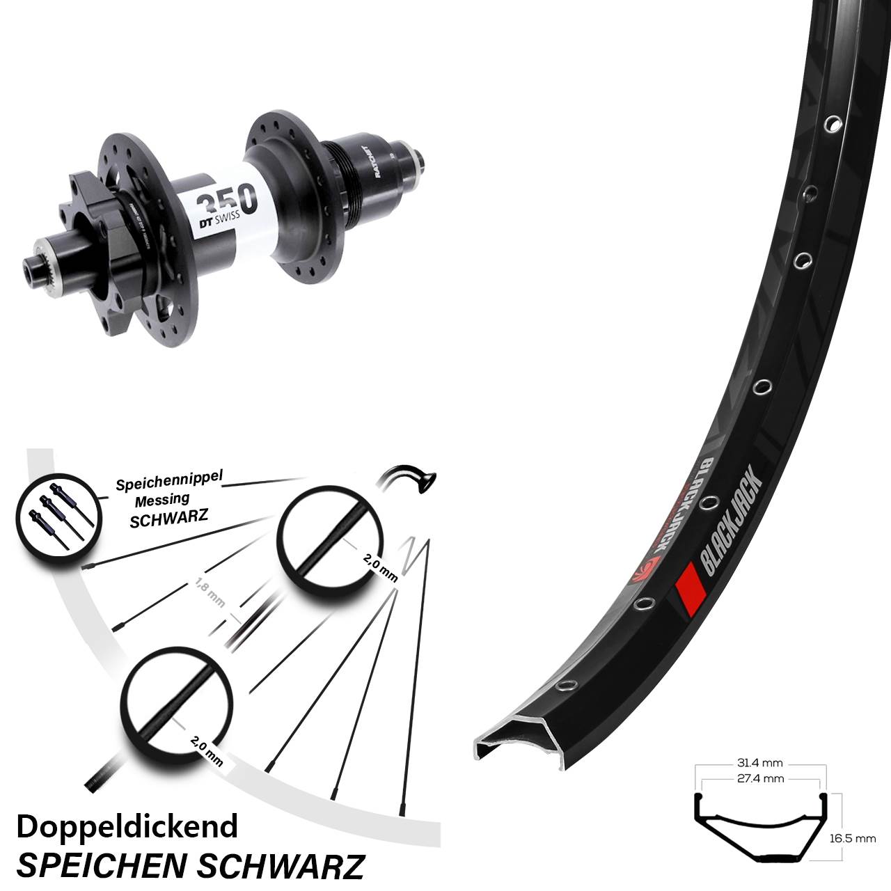 Disc Laufrad 650B Rodi Ready 27 DT Swiss 350 XD für Schnellspanner Boost