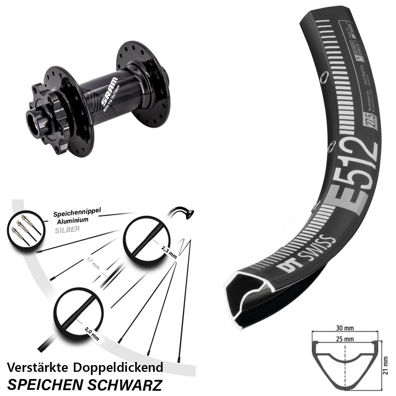 Disc Vorderrad 650B DT Swiss E512 Sram 716 15x110 Boost