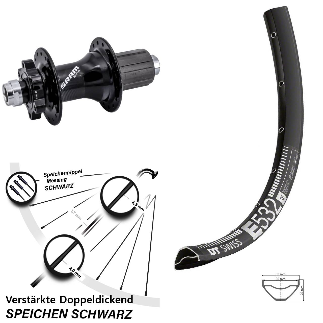 DT Swiss E 532 Sram 746 29 Zoll Disc Laufrad 12x148 8-11 fach HG