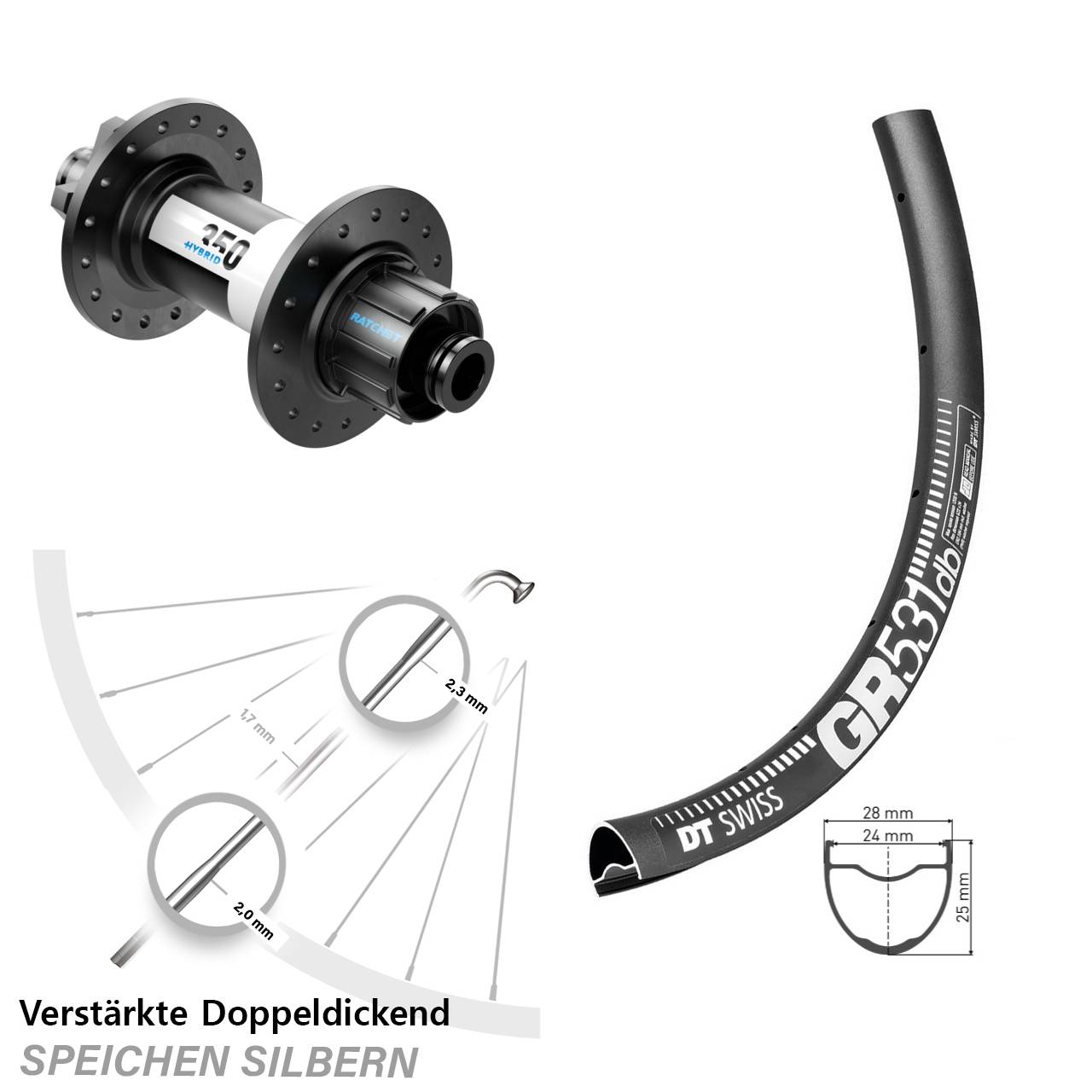 GR 531 DT Swiss 350 Hybrid Singlespeed Pinion 6-Loch 12x142 Hinterrad 29 Zoll