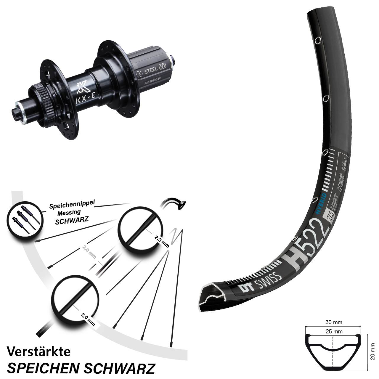 Hinterrad verstärkt KX-E 5x135 8-11 fach DT Swiss H522 29 Zoll Centerlock