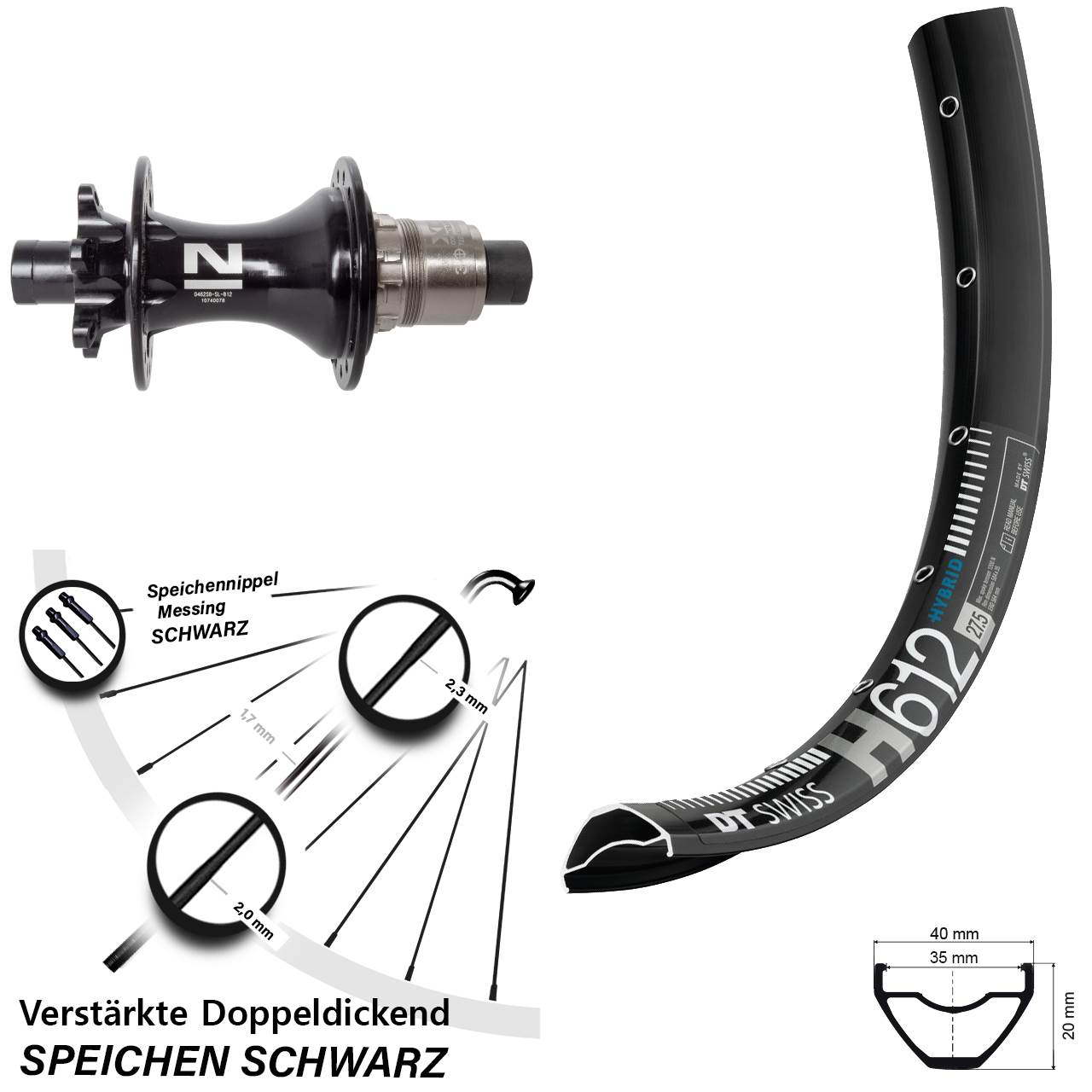 Hinterrad 6-Loch 27,5 Zoll DT Swiss H 612 Novatec D462SB SRAM XD 12x148