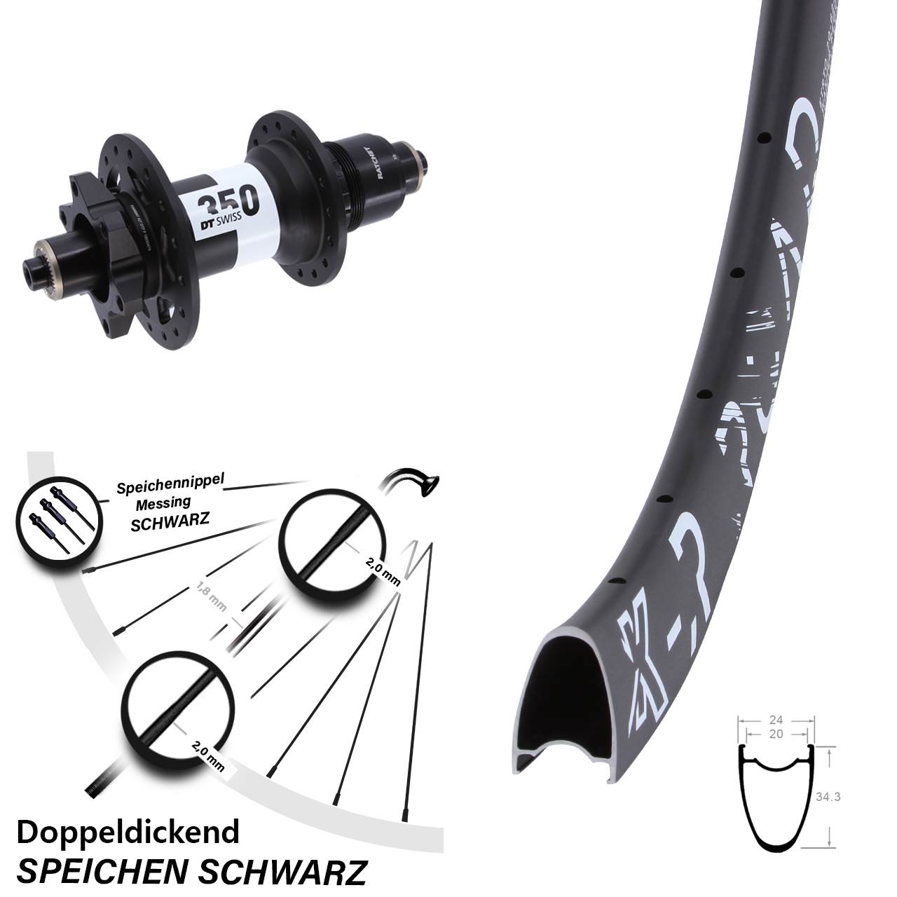 28 Zoll KX-R Road DT Swiss 350 Disc Hinterrad QR XD
