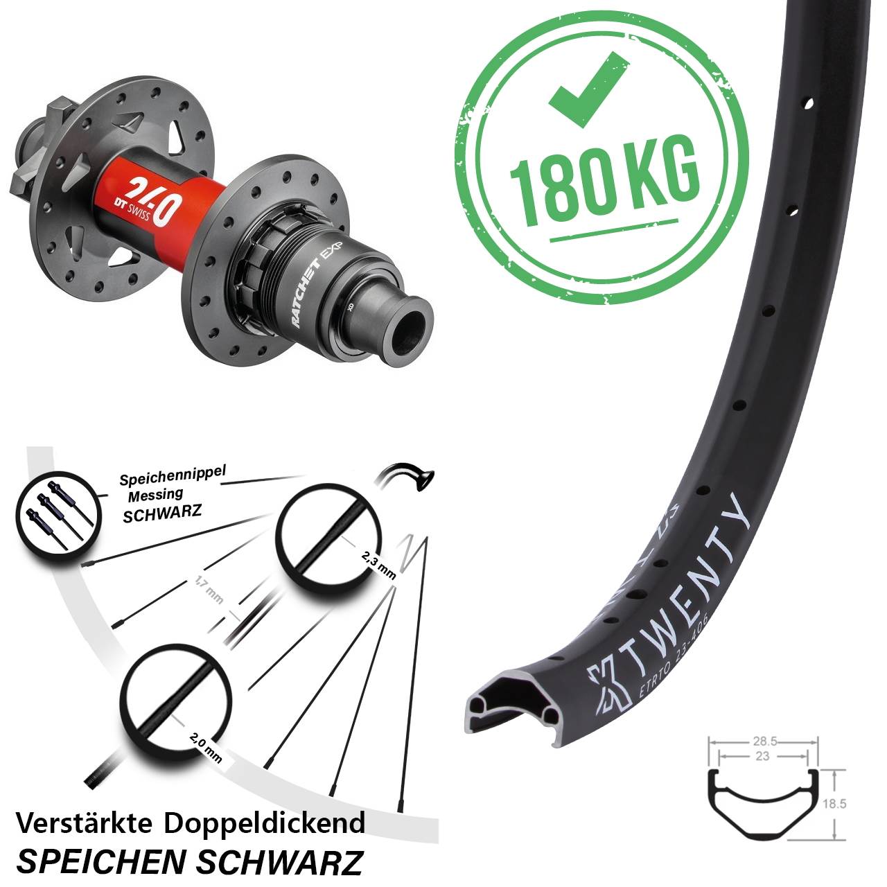 KX Twenty DT Swiss 240 20 Zoll 6-Loch Hinterrad 12x148 Boost SRAM XD