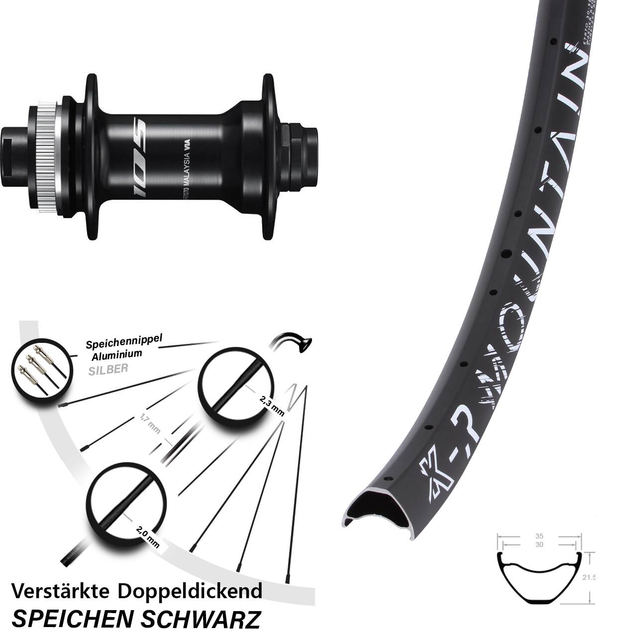 KX-R Mountain Shimano HB-R7070 27,5 Zoll Disc Laufrad 12x100
