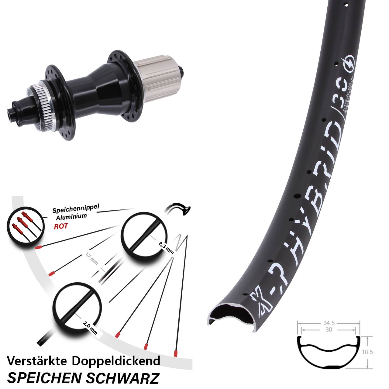 Hinterrad Centerlock 29 Zoll KX-R Hybrid 30 Novatec CL135 8-12 fach QR