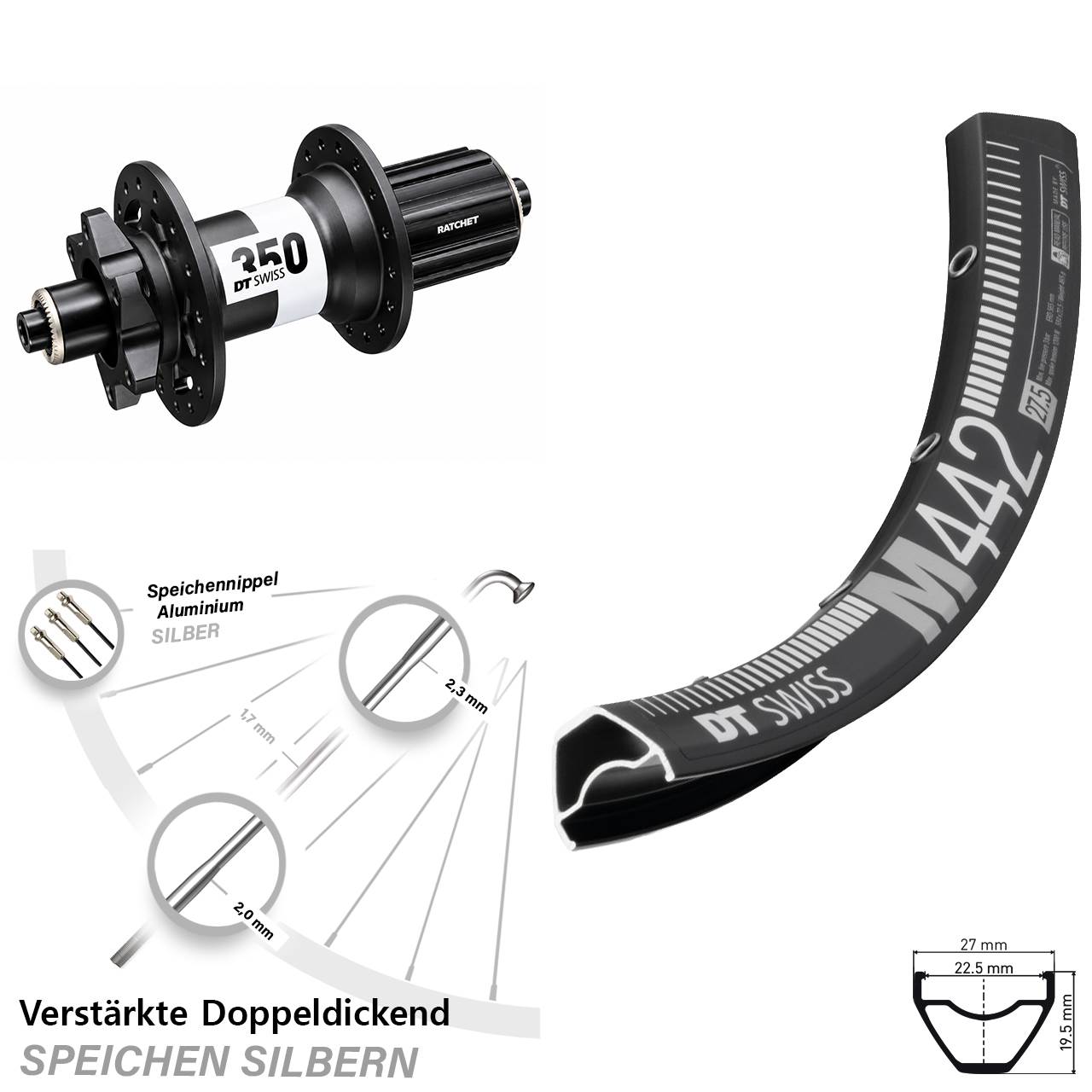 Disc Hinterrad 28-29 Zoll DT Swiss M 442-350 8-11 fach für Schnellspanner