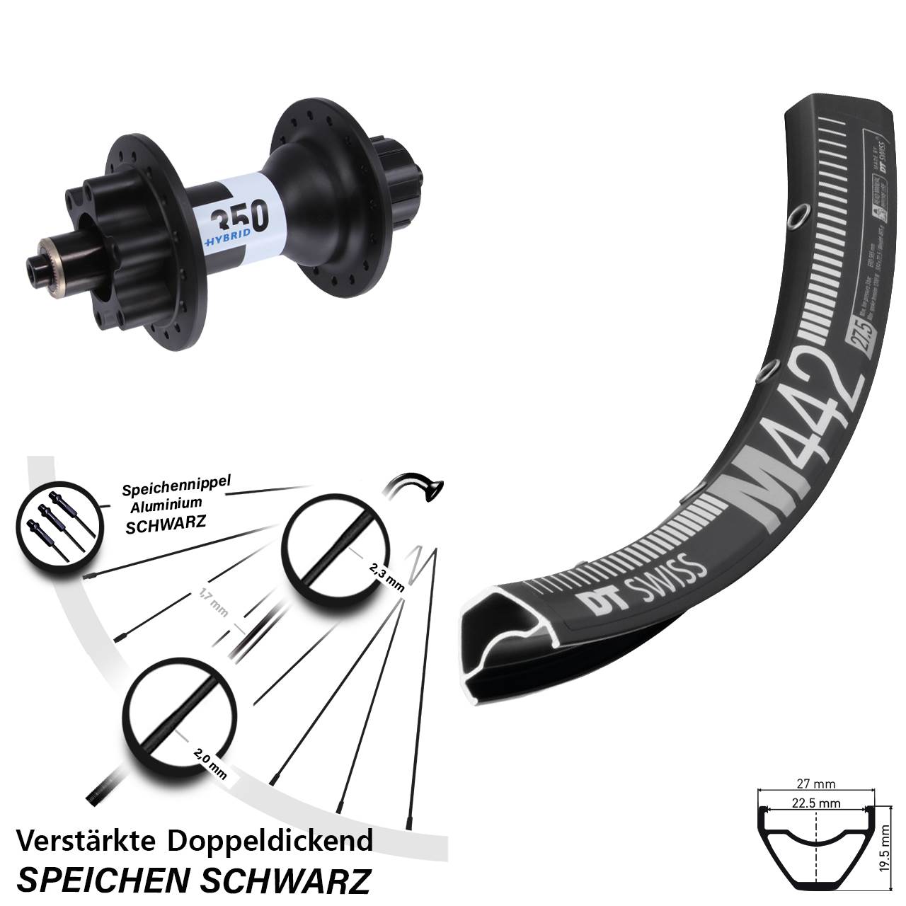 29 Zoll Hinterrad DT Swiss M 442 Disc-350 Hybrid 6-Loch 5/135 Singlespeed