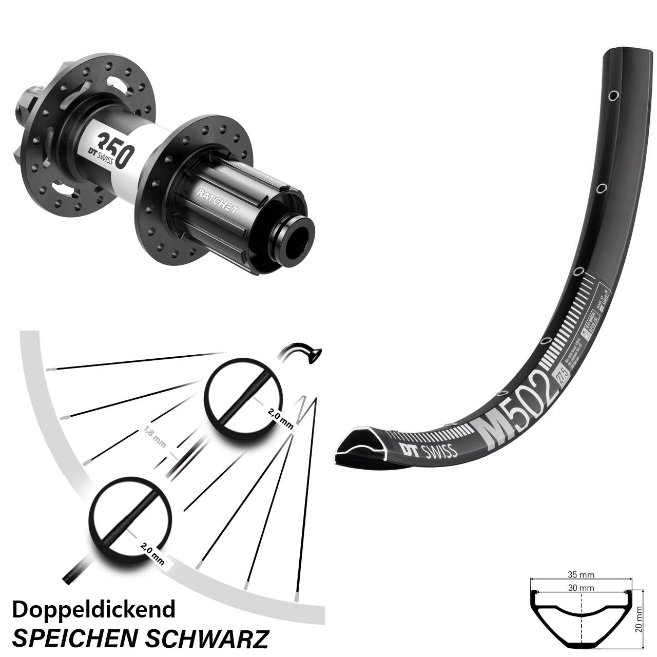 Hinterrad 6-Loch 12x157 27,5 Zoll DT Swiss M502 DT Swiss 350 8-11 fach HG
