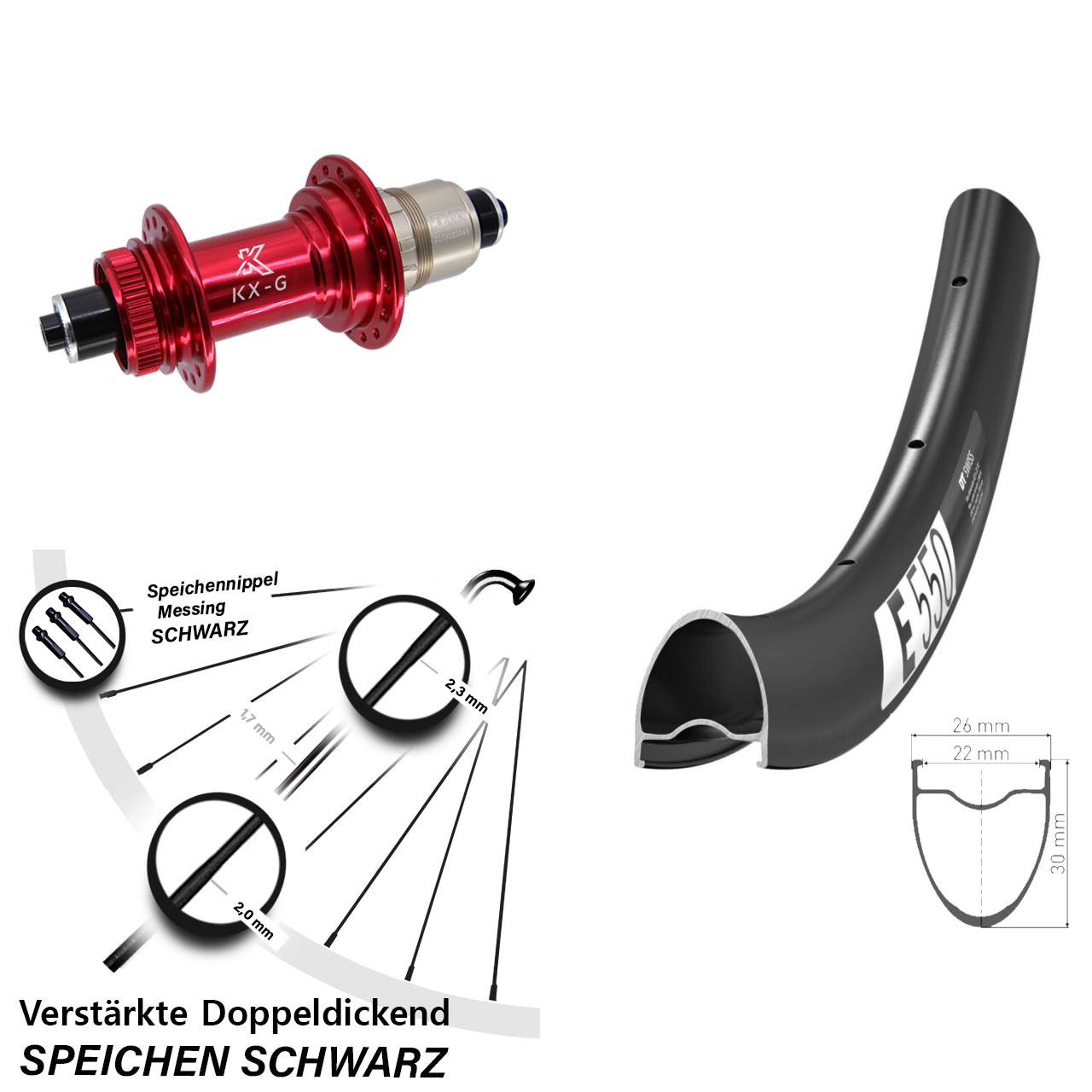 Disc Hinterrad QR 28 Zoll DT Swiss E550 KX-G rot SRAM XDR