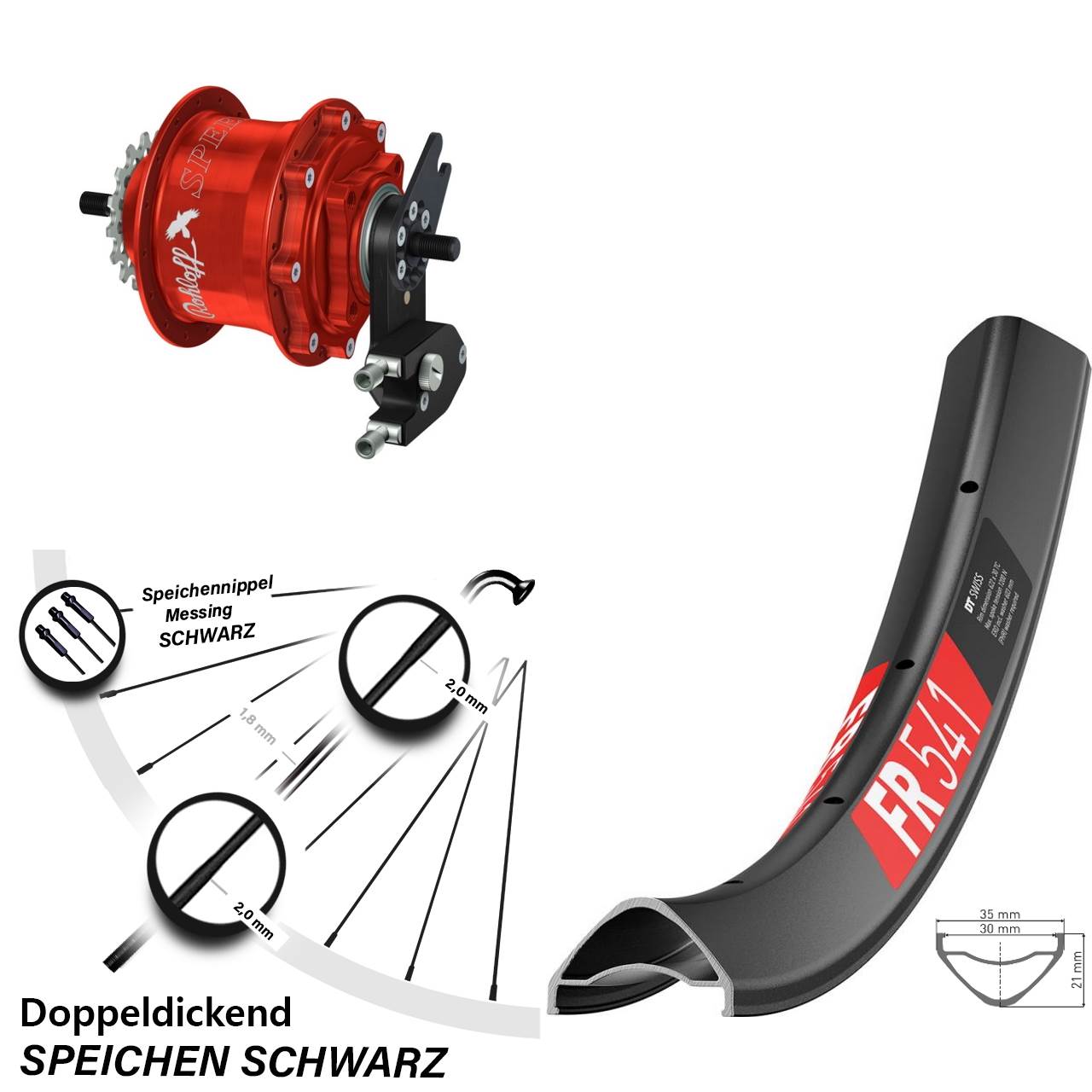 29 Zoll DT Swiss FR541 Rohloff Speedhub TS DB OEM2 Tandem rot