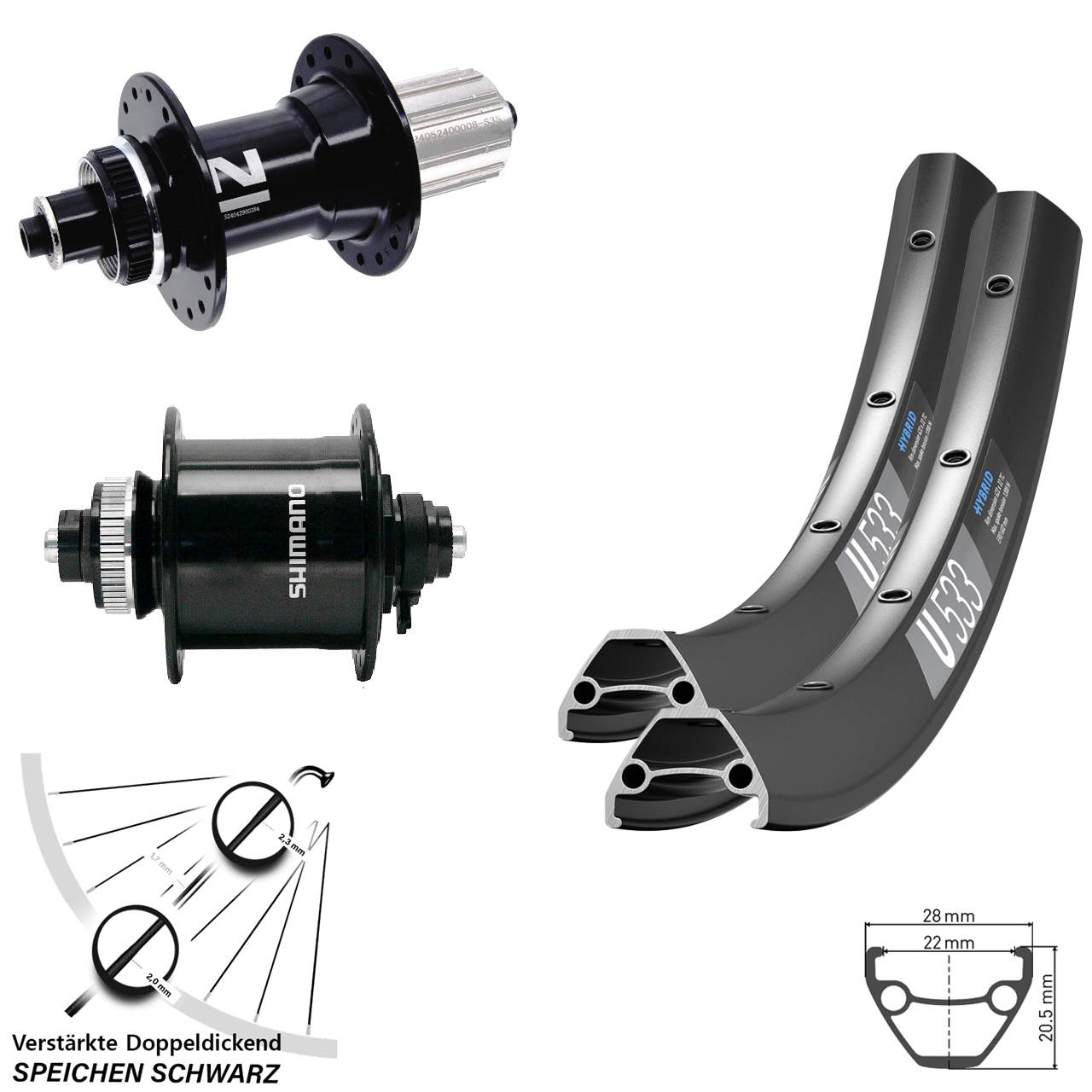 Disc Laufradsatz 28 Zoll DT Swiss U533 Novatec D042SB Shimano DH-UR700-3D 8-12 fach HG QR